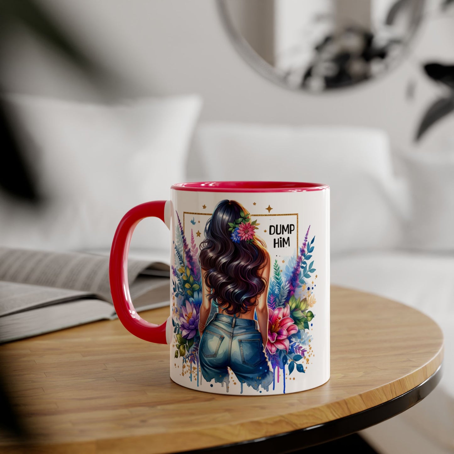 Colorful Floral Accent Mug with 'Dump Him' Design, Perfect Gift for Friends, Celebrations, Self-Care, Motivational Mug, Coffee Lover's Gift