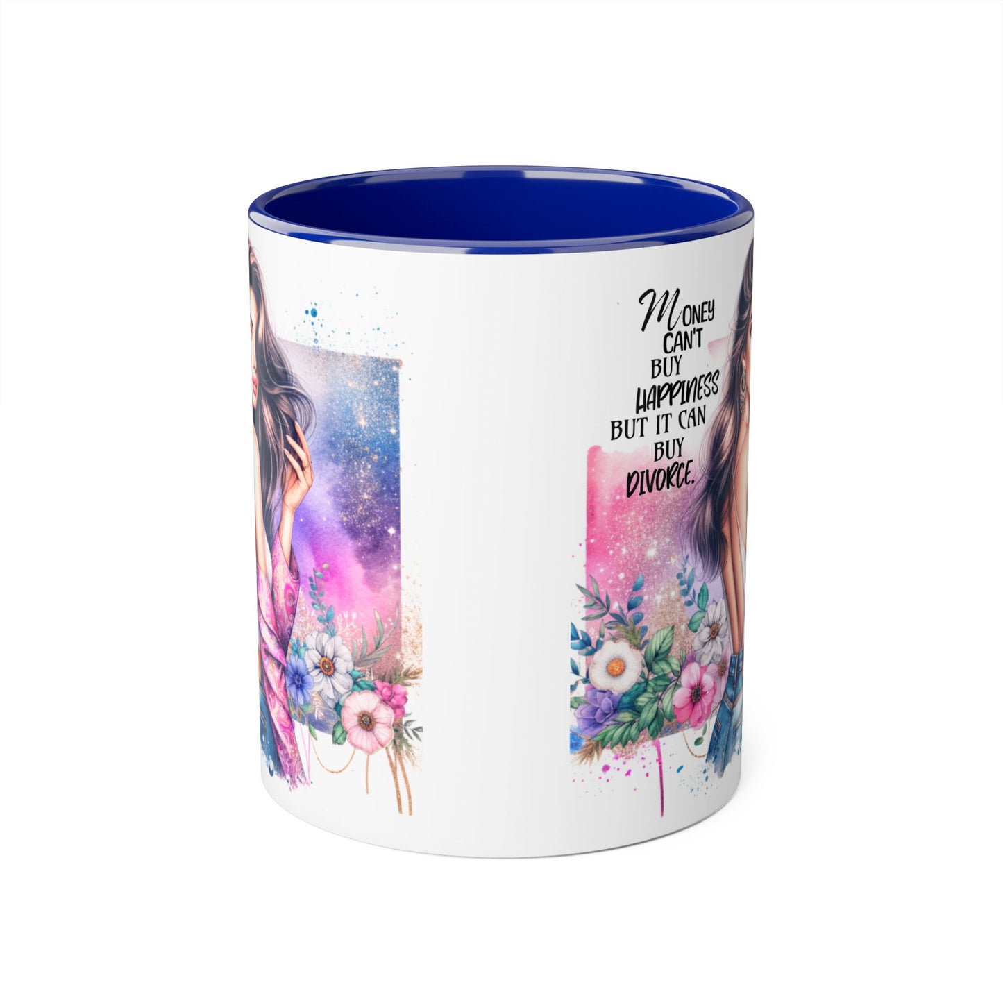 Money Can't Buy Happiness But It Can Buy Divorce Humoristic Empowerment Mug for Self-Love, Coffee Cup, Birthday Gift, Inspirational Decor, Divorce Gift, Floral Design