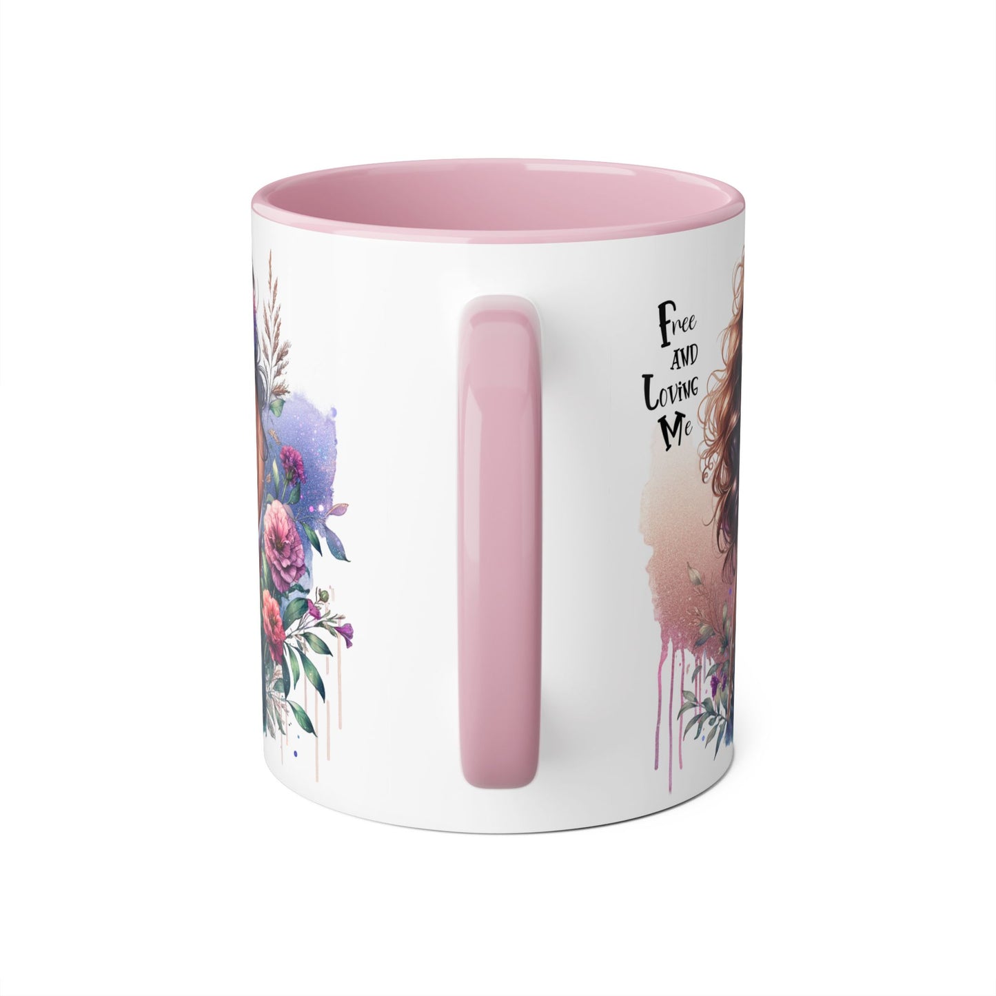 Free and Loving Me Boho Floral Accent Mug, 11oz Coffee Cup, Inspirational Mug for Women, Gift for Friends, Cozy Home Decor, Self-Love Reminder