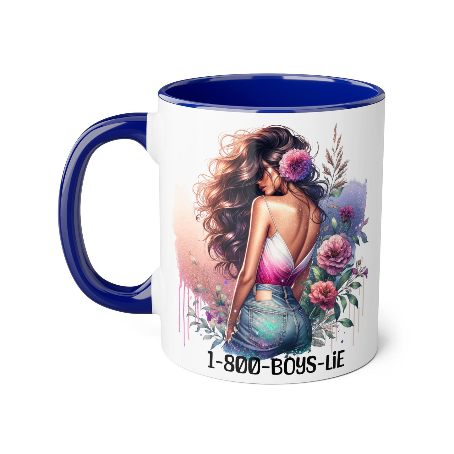 1-800-BOYS-LIE Floral Glam Accent Mug - 11oz Cool Coffee Cup for Stylish Sips, Perfect for Gifts, Parties, or Everyday Use