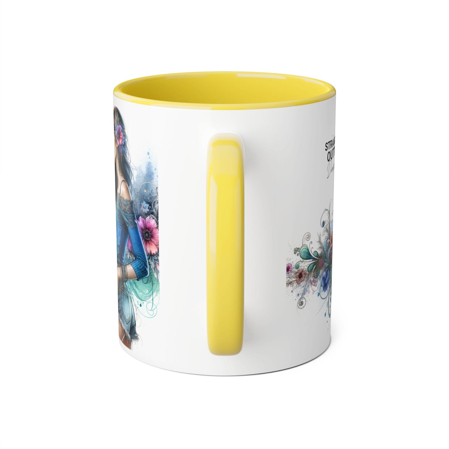 Straight Outta Divorced Humoristic Bohemian Accent Mugs with Floral Art – Trendy Coffee Cup, Gift for Friends, Decor, Home, Birthday, or Celebration
