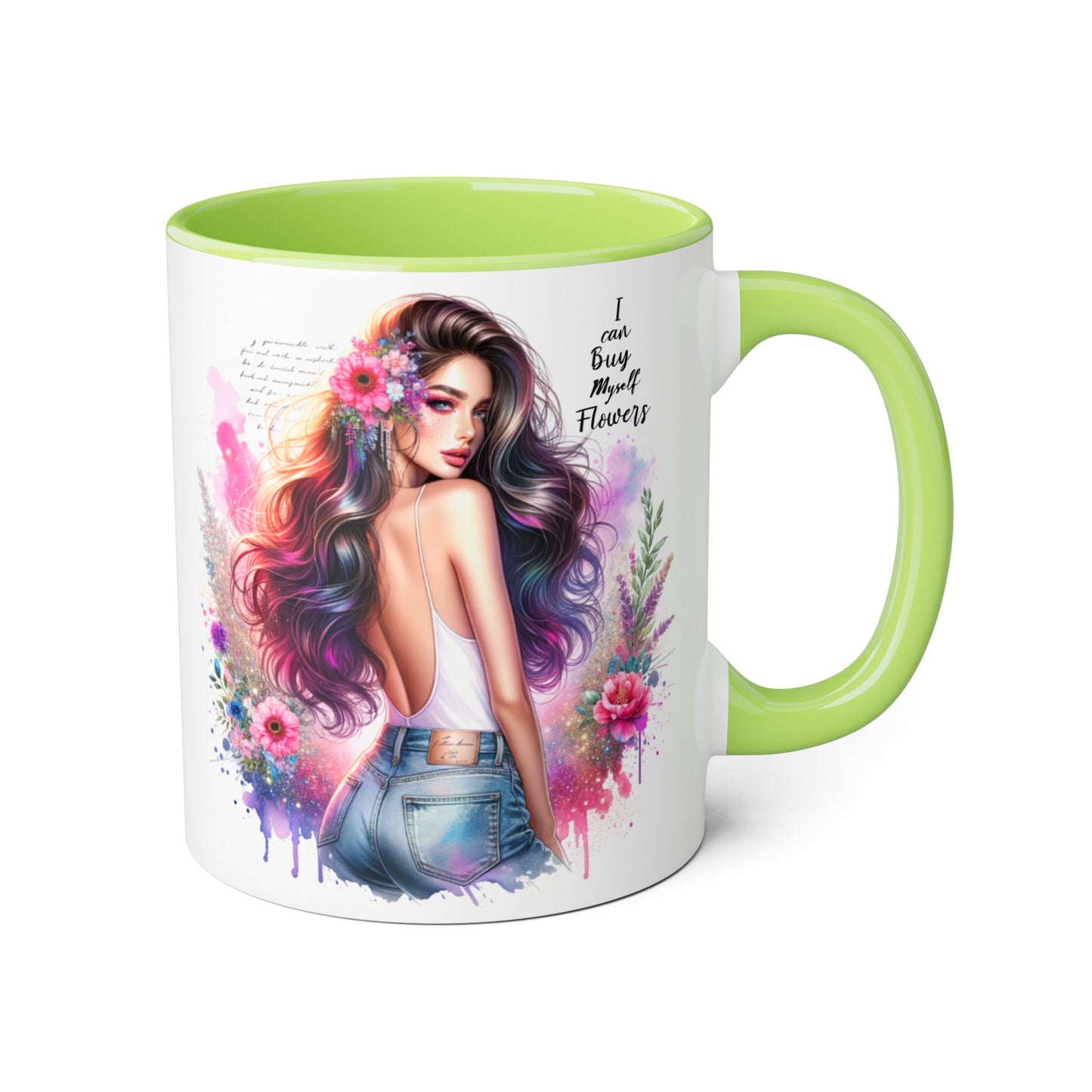 I Can Buy Myself Flowers Floral Art Coffee Mug, Botanical Gift for Her, Colorful Mug for Tea, Art Lover Present, Inspirational Quote Cup