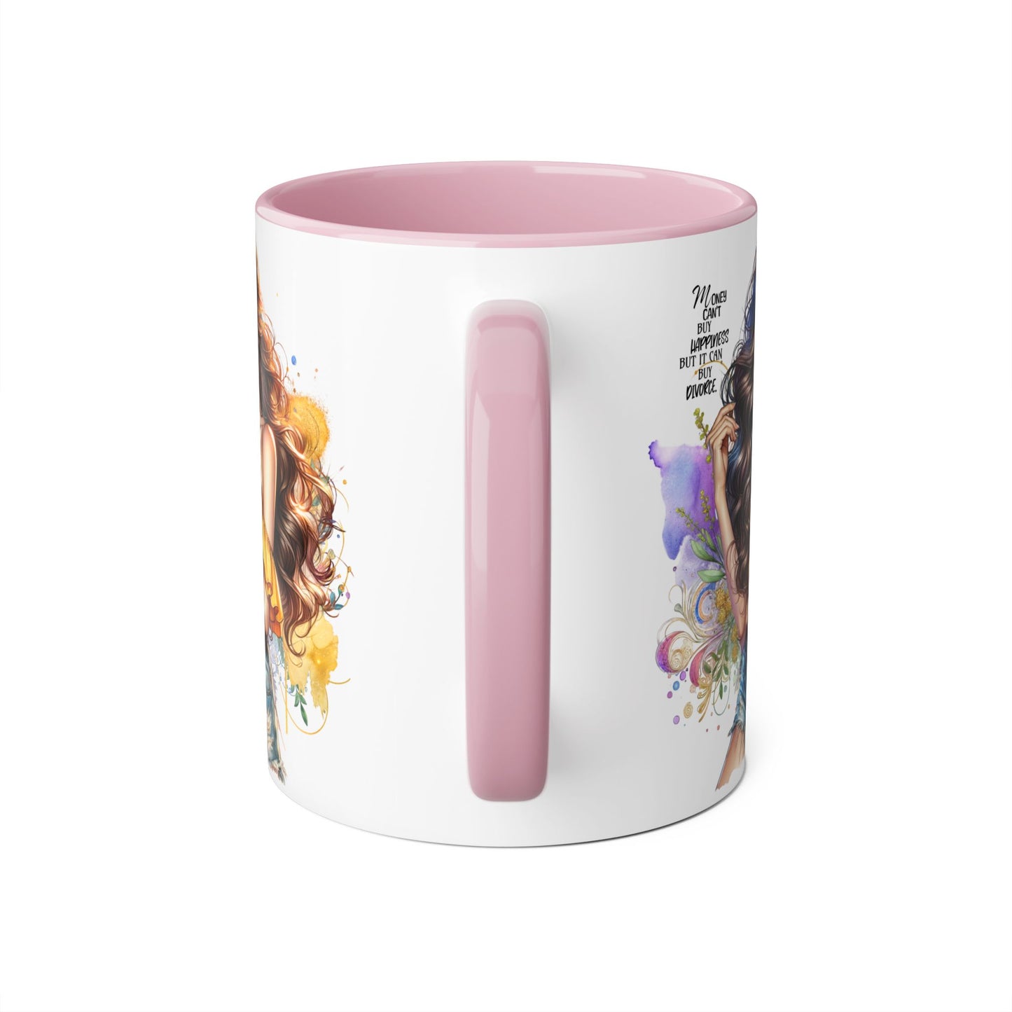 Money Can't Buy Happiness But It Can Buy Divorce Humoristic Empowering Accent Mug, Inspirational Coffee Cup, Artful Drinkware for Self-Care, Perfect Gift for Birthdays, Motivational Decor