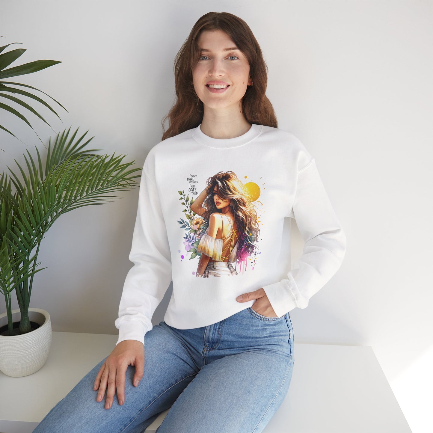 I Don`t Make Mistakes, I Just Date Them Chic Floral Art Crewneck Sweatshirt, Cozy Gift for Her, Casual Wear, Fashionable Sweatshirt, Relaxed Style
