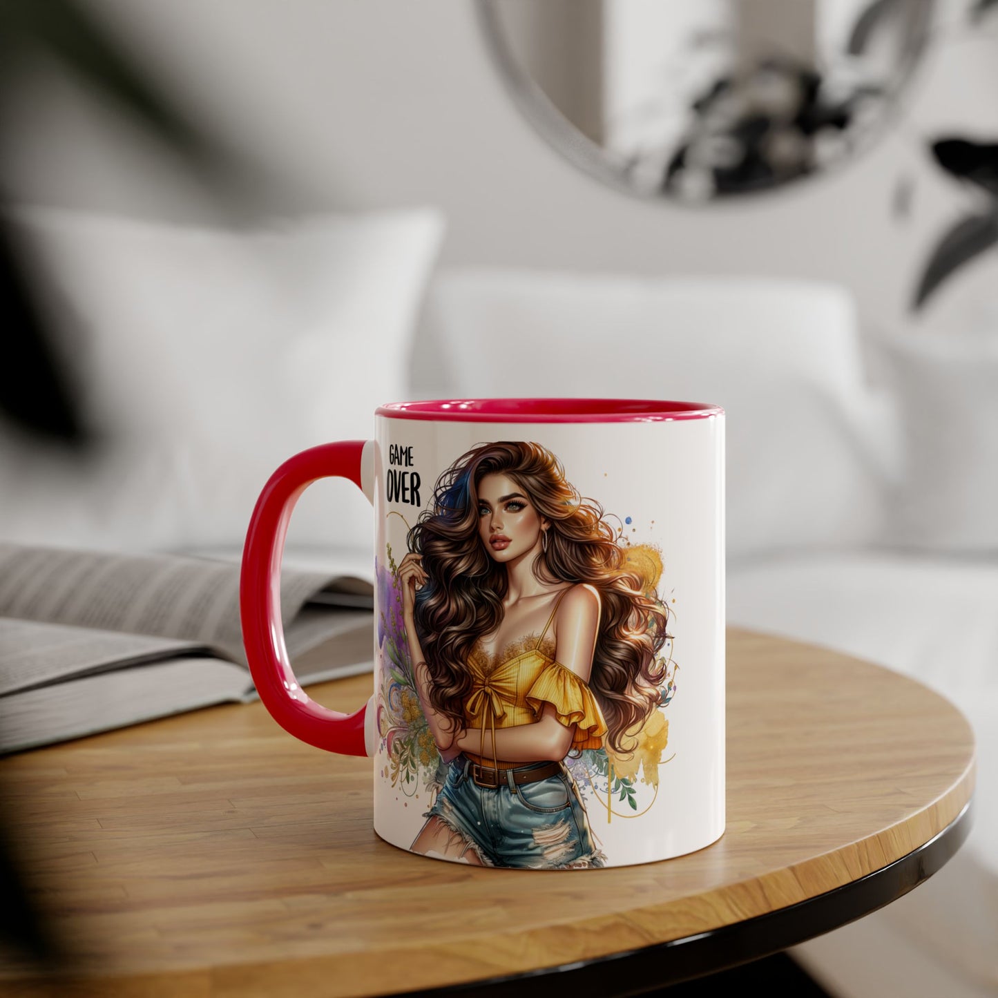 Game Over Accent Mug, 11oz Coffee Cup for Gaming Lovers, Unique Gift for Her, Fun Drinkware for Celebrations, Stylish Tea Mug