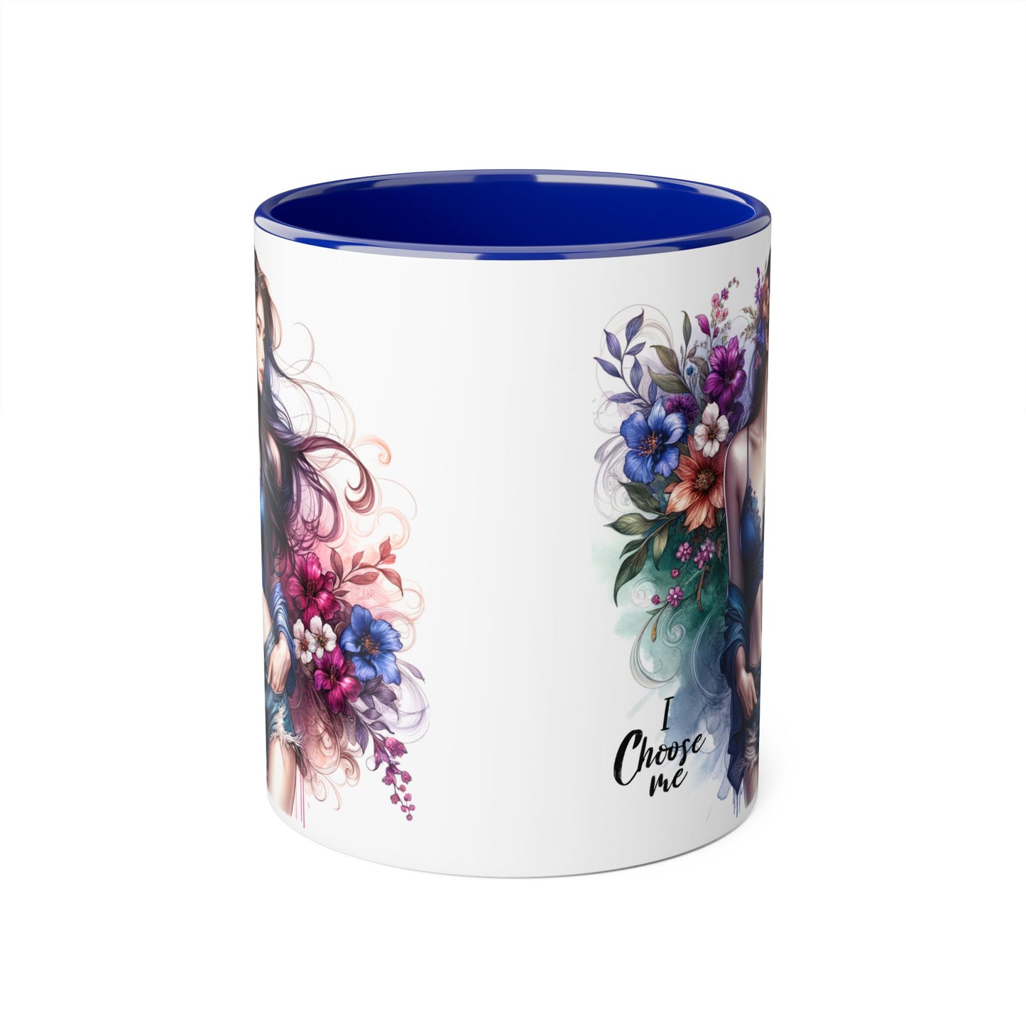Floral Accent Mug, I Choose Me Design, Artistic Coffee Cup, Gift for Her, Home Décor, Tea Lover’s Essential