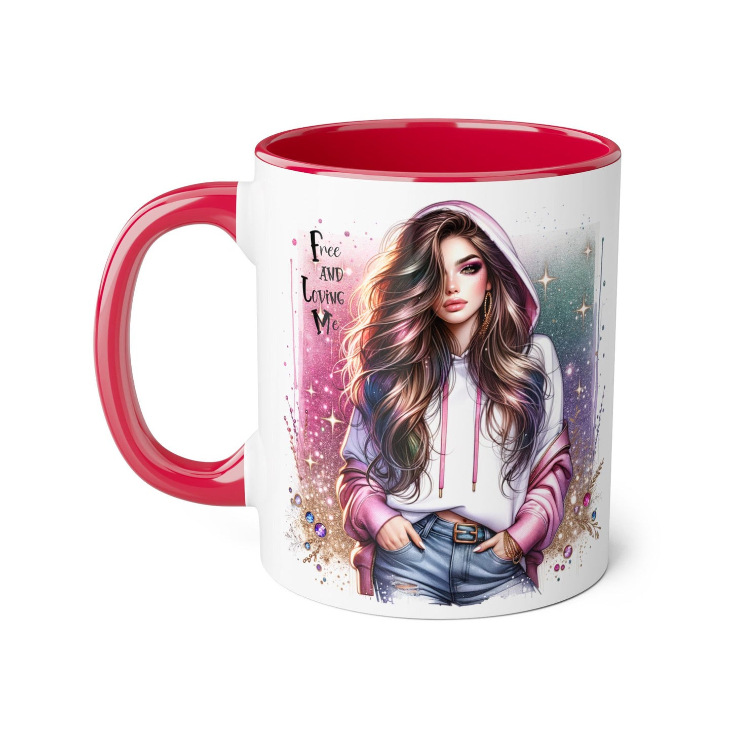 Stylish Accent Mug - 'Free and Loving Me' Coffee Cup, Perfect Gift for Coffee Lovers, Inspirational Drinkware, Cute Morning Mug
