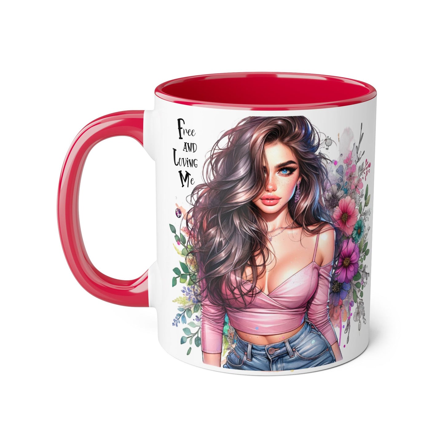 Free and Loving Me Chic Art Mug, Emotional Inspiration, Gift For Friends, Coffee Lover, Floral Design, Daily Motivation