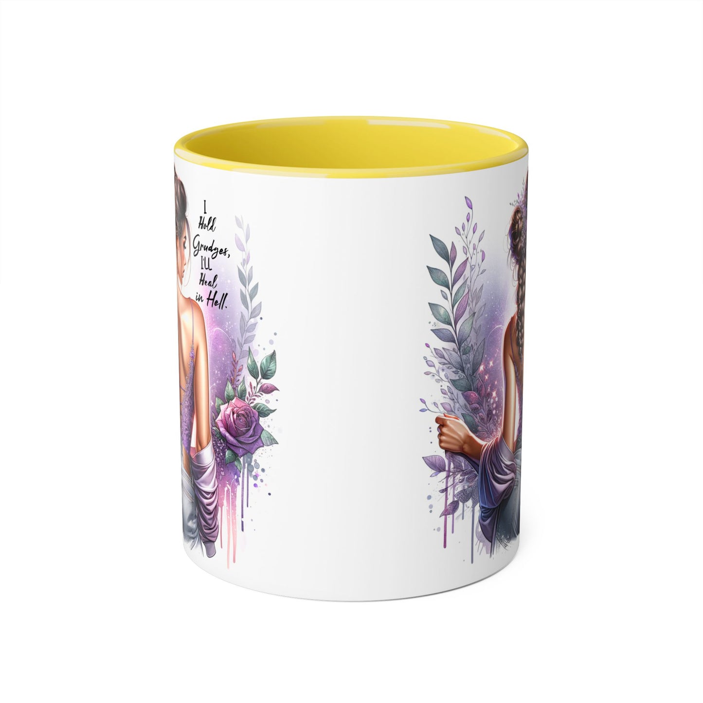 I Hold Grudges, I'll Heal in Hell Stylish Accent Mugs for Inspirational Sips, Gift for Her, Home Décor, Coffee Lover, Floral Artwork, Motivational Coffee Cup