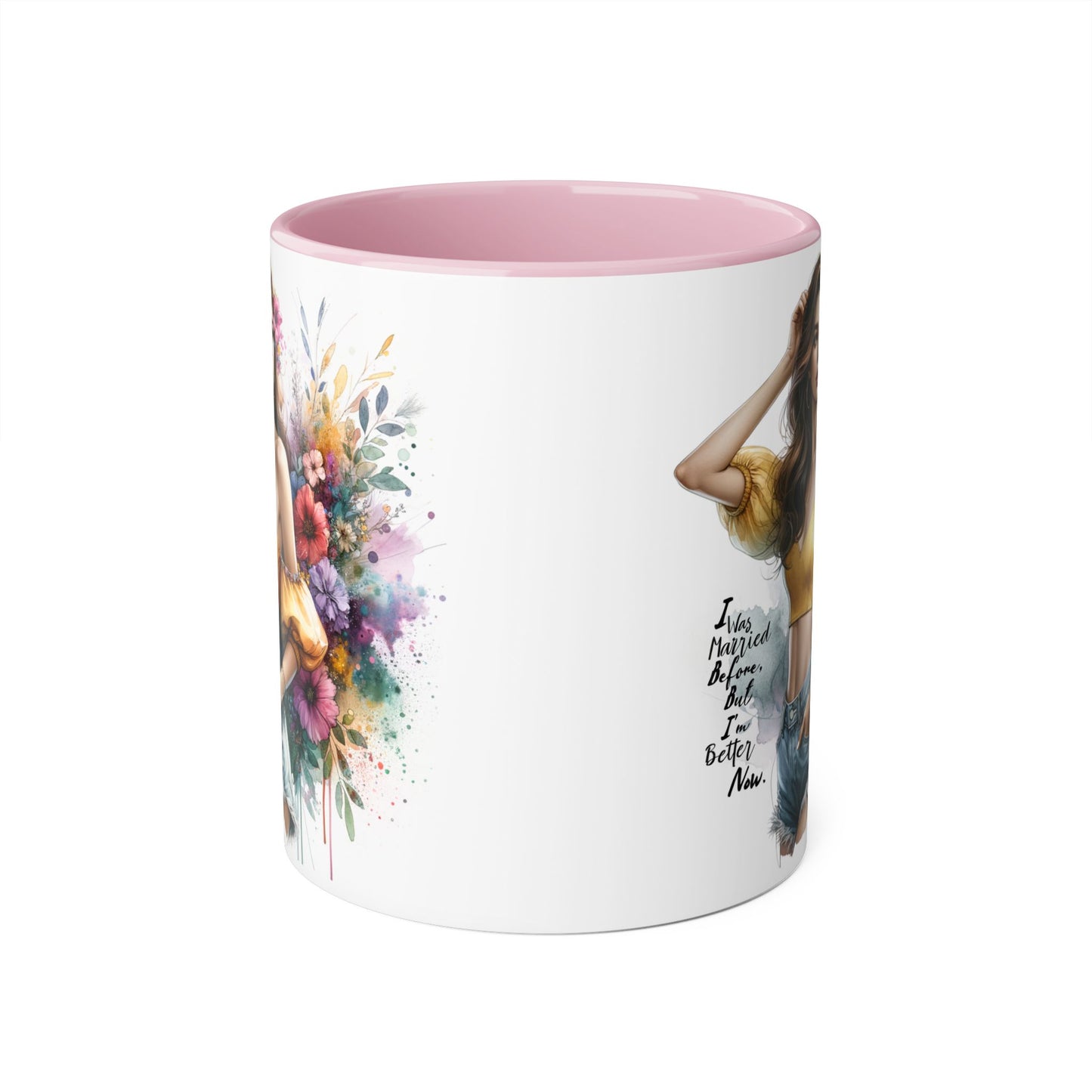 I Was Married Before But I'm Better Now Humoristic Chic Floral Accent Mug - Inspirational Art for Coffee Lovers, Gifts for Friends, Home Decor, Motivational Drinkware, Birthday Present