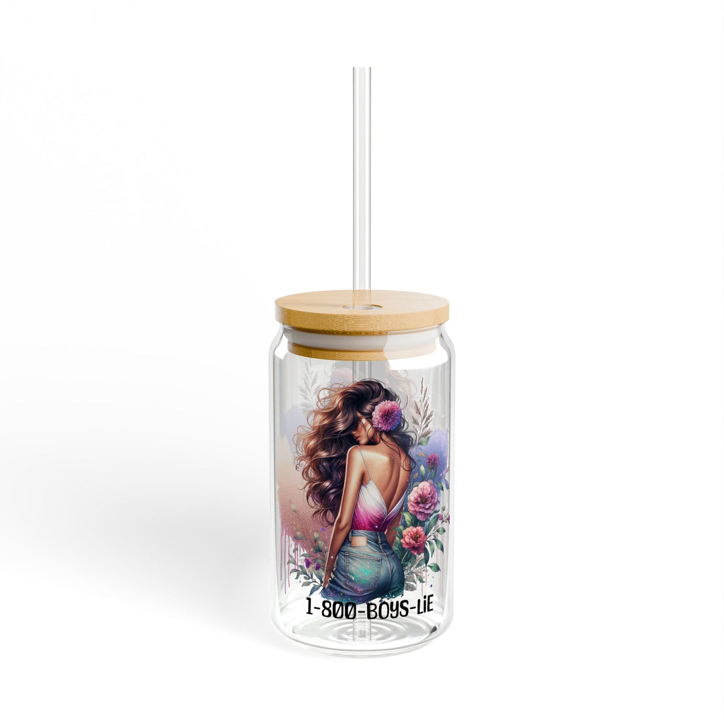 1-800-Boys-Lie Floral Sipper Glass | Reusable 16oz Drink Cup | Eco-Friendly Straw Tumbler | Perfect Gift for Her, Summer Parties, and Everyday Use