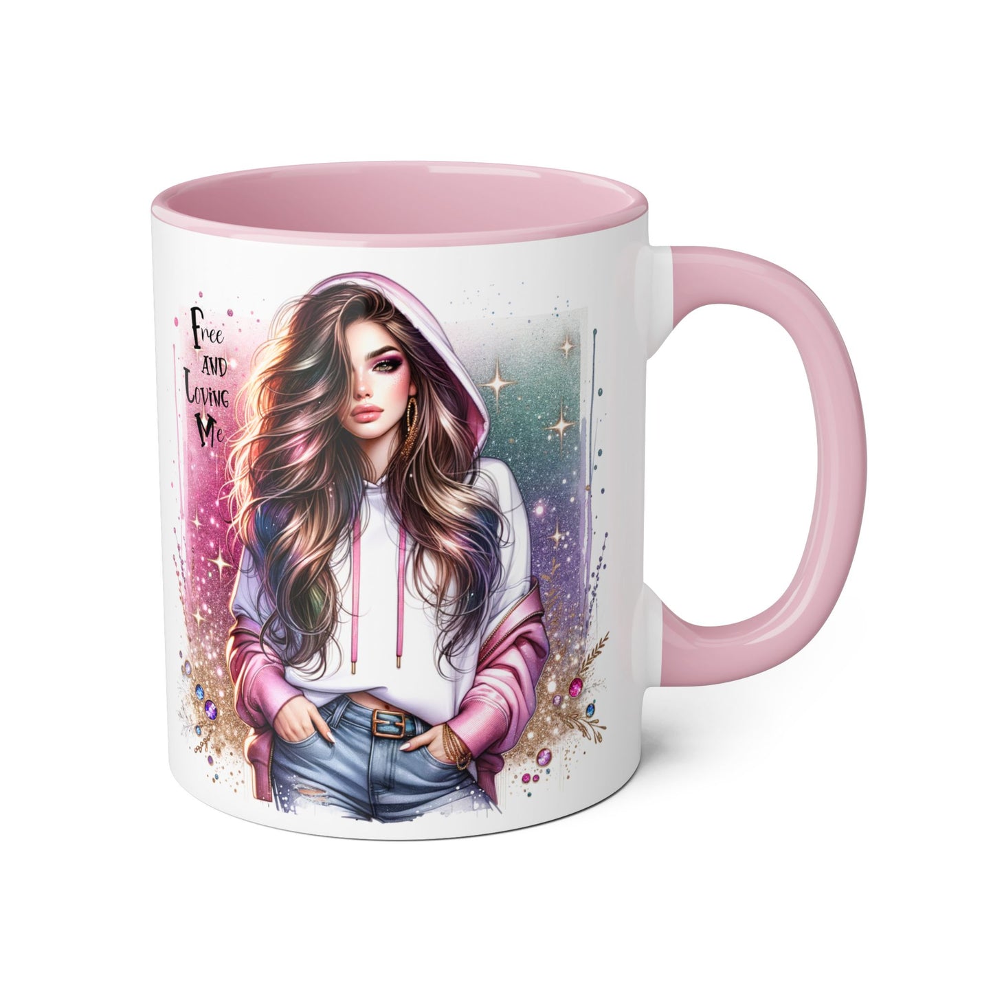 Stylish Accent Mug - 'Free and Loving Me' Coffee Cup, Perfect Gift for Coffee Lovers, Inspirational Drinkware, Cute Morning Mug