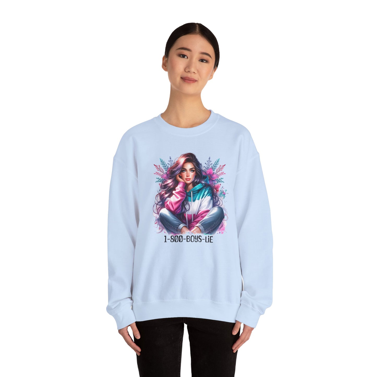 Chic Graphic Crewneck Sweatshirt - 1-800-BOYS-LIE, Cozy Sweatshirt, Fashion Sweatshirt, Casual Wear, Unique Gift, Trendy Outfit