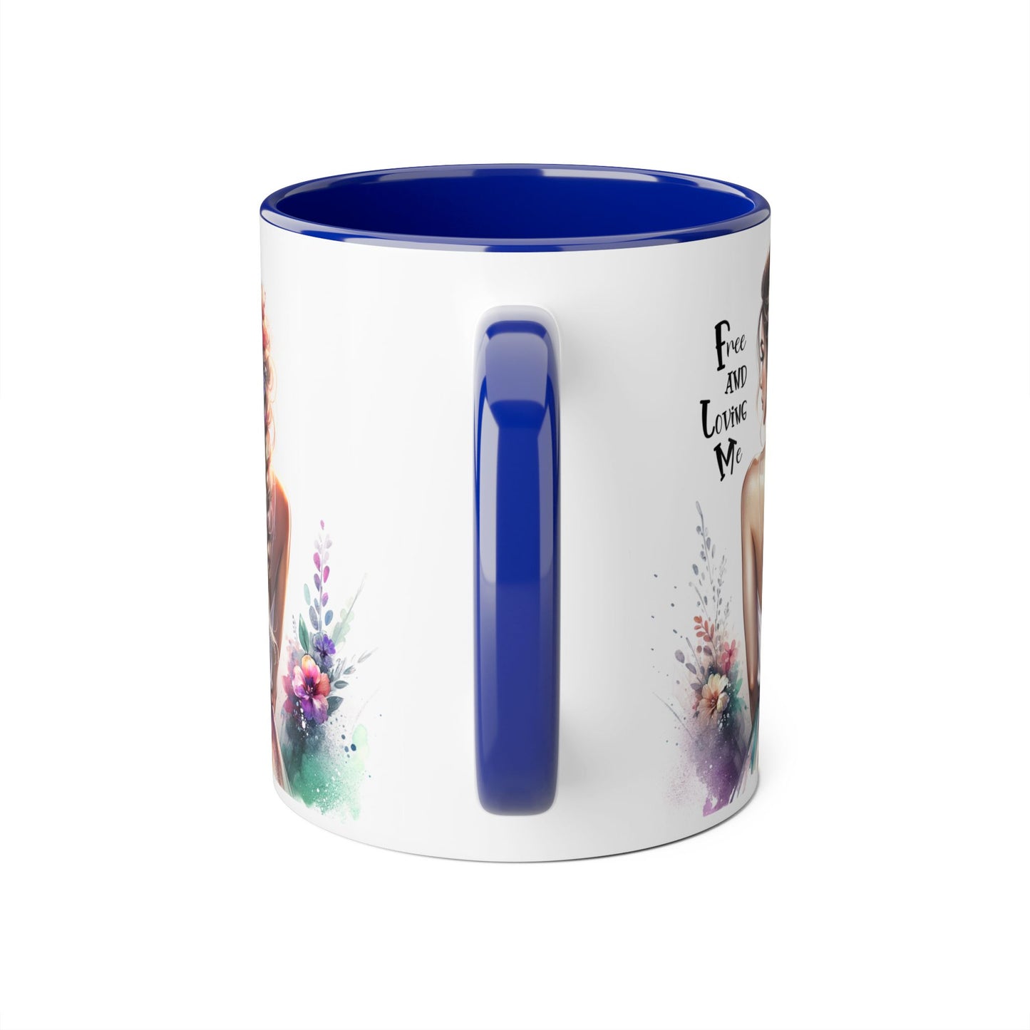 Free and Loving Me Floral Art Accent Mug - Inspirational Drinkware for Home and Gifts, Coffee Mug, Tea Cup, Birthday Present, Motivational Quote
