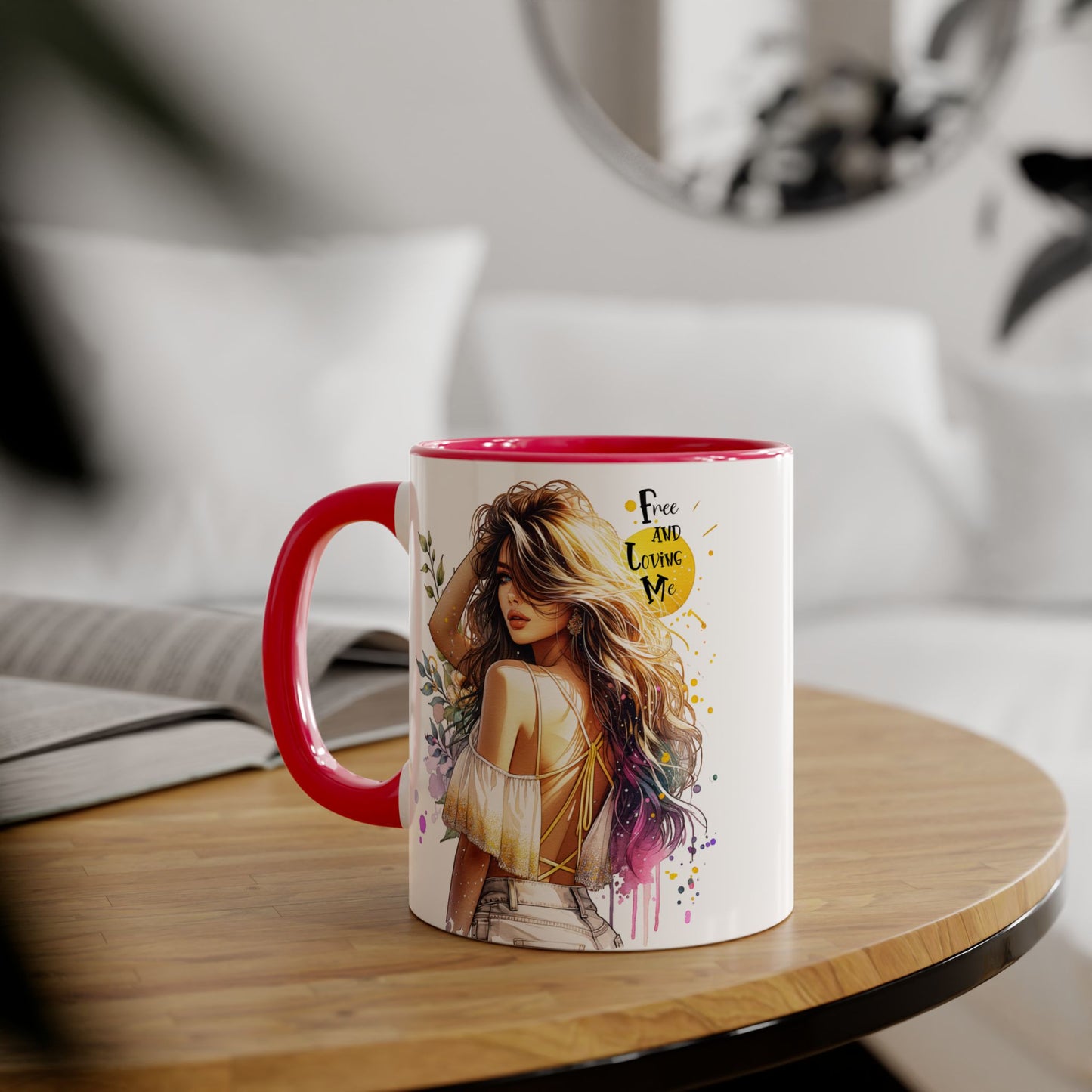 Free and Loving Me Boho Chic Accent Mug, Inspirational Coffee Cup, Free and Living Me, Gift for Her, Art Print Mug, Home Decor