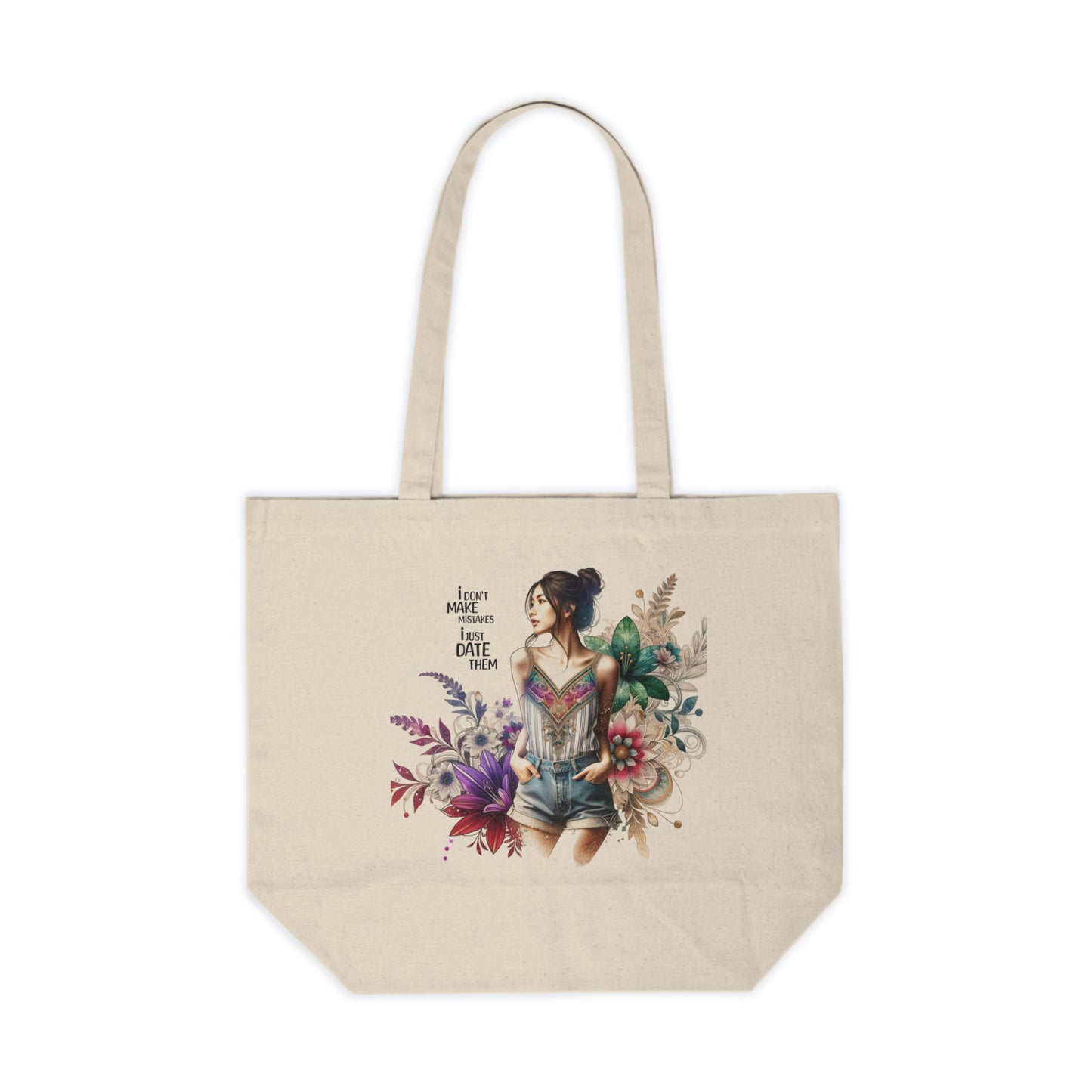 I Don`t Make Mistakes, I Just Date Them Bohemian Floral Canvas Shopping Tote, Eco-Friendly Market Bag, Book Lover Gift, Stylish Grocery Tote, Summer Beach Carryall