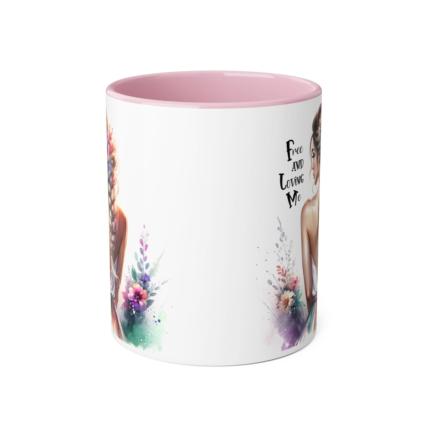 Free and Loving Me Floral Art Accent Mug - Inspirational Drinkware for Home and Gifts, Coffee Mug, Tea Cup, Birthday Present, Motivational Quote