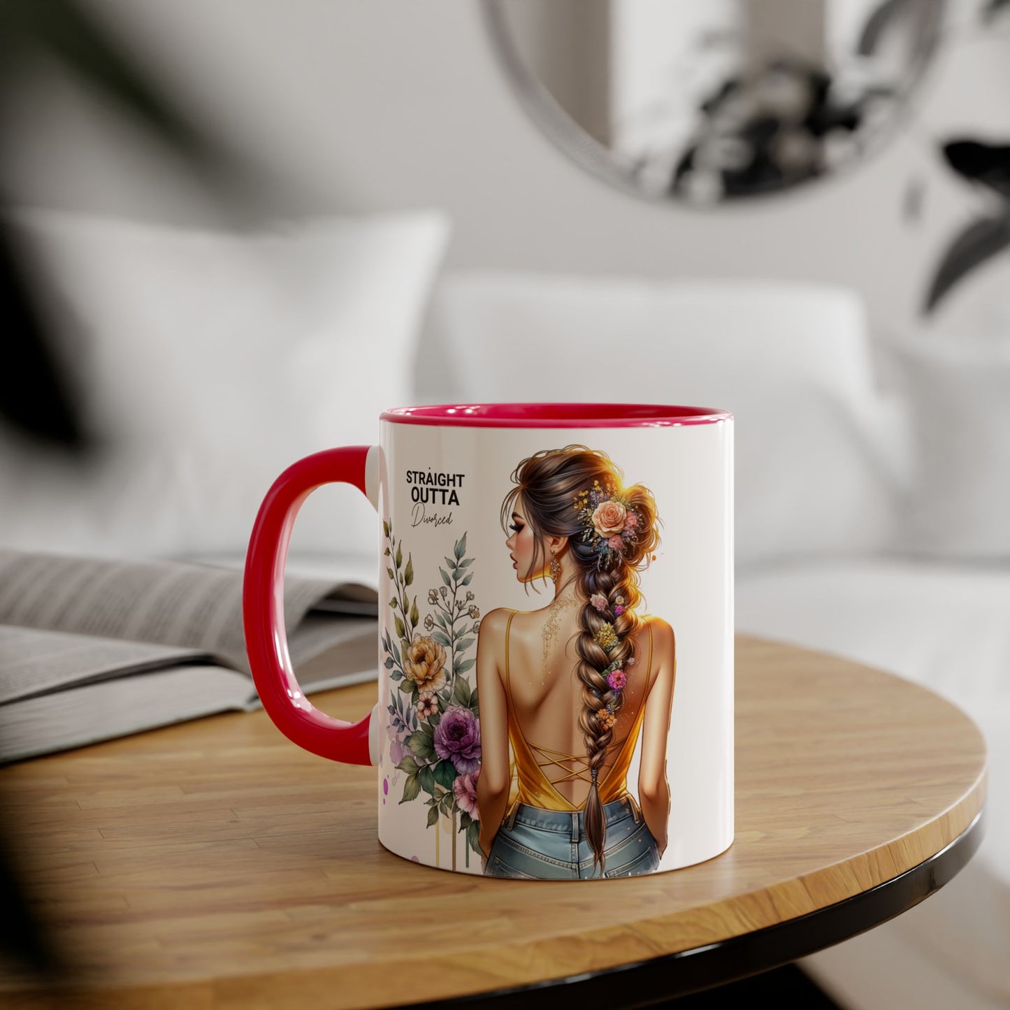 Straight Outta Divorced Humoristic Chic Floral Accent Mug with Elegant Design, Coffee Lover Gift, Home Decor, Mother's Day Present, Artistic Drinkware