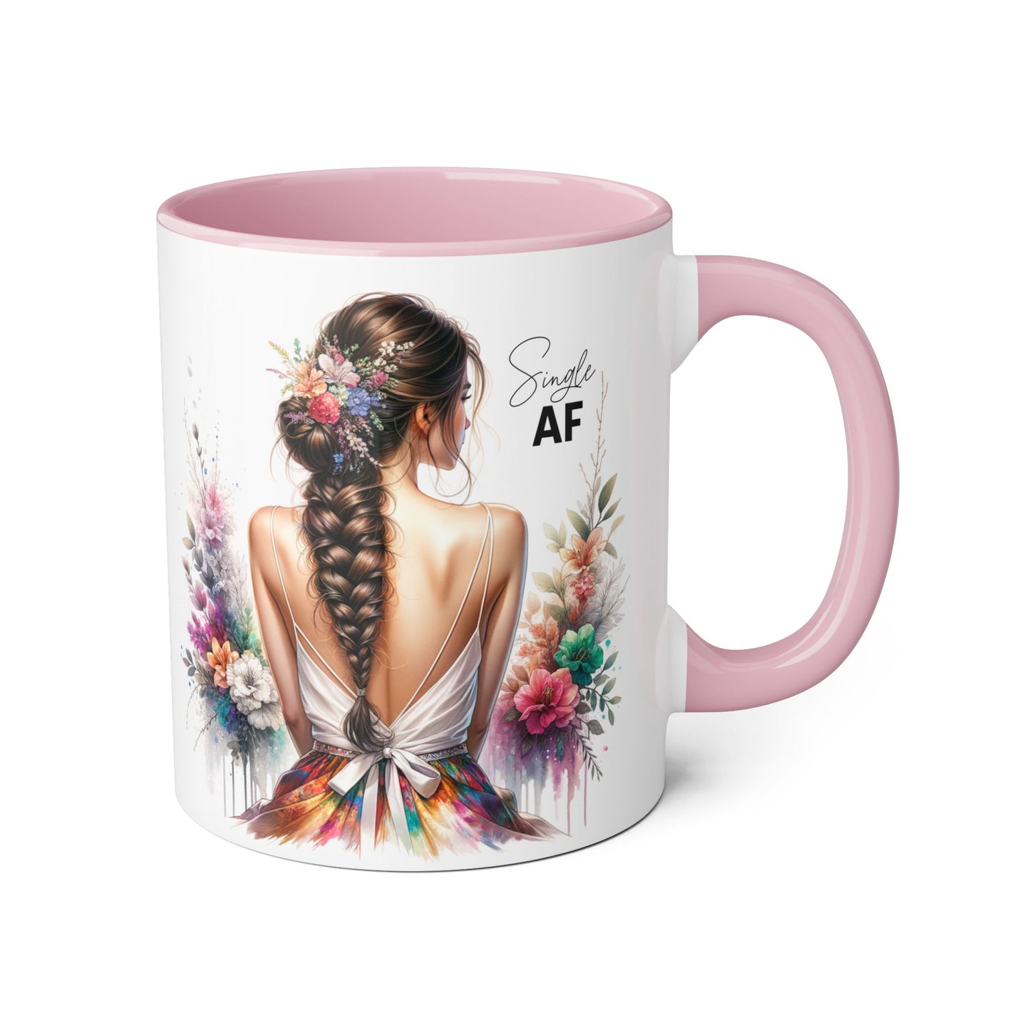 Single AF Bohemian Accent Mug - Smile AF, Floral Coffee Cup, Gift for Her, Inspirational Drinkware, Home Décor, Unique Present