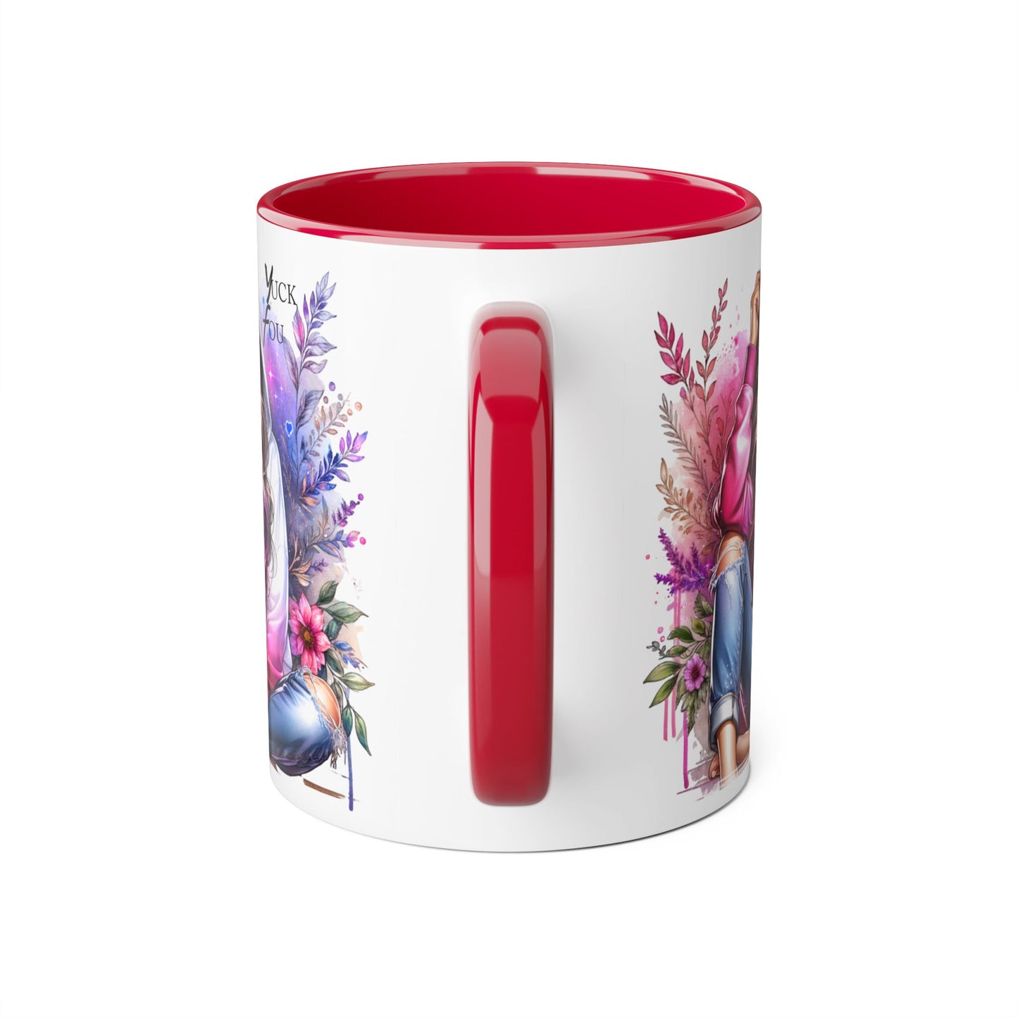 Yuck Fou Chic Floral Accent Mug, Inspirational Coffee Cup, Gift for Her, Relaxing Tea Mug, Boho Style Drinkware, Unique Home Decor