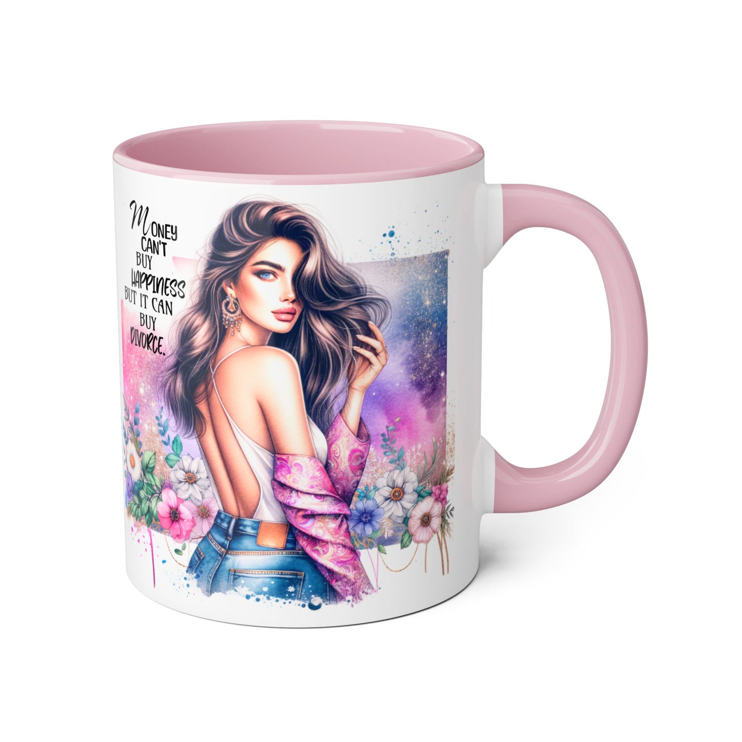 Money Can't Buy Happiness But It Can Buy Divorce Humoristic Empowerment Mug for Self-Love, Coffee Cup, Birthday Gift, Inspirational Decor, Divorce Gift, Floral Design