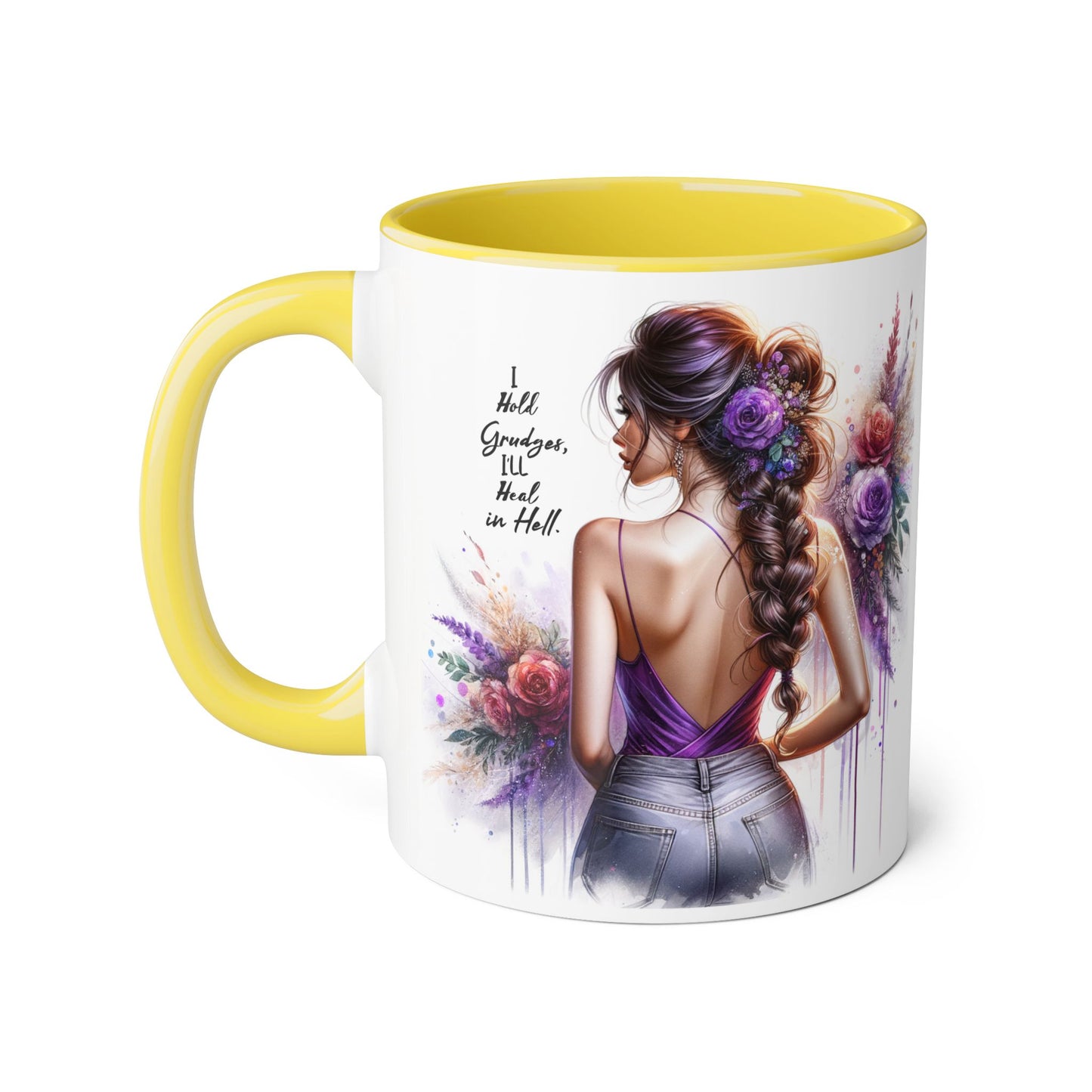 I Hold Grudges, I'll Heal in Hell Colorful Floral Accent Mug, Inspirational Mug, Gift for Friends, Coffee Lover Mug, Unique Tea Mug, Motivational Drinkware