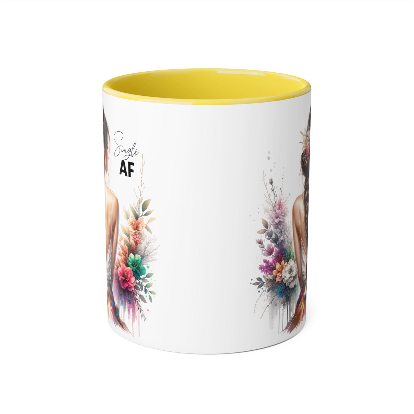 Single AF Bohemian Accent Mug - Smile AF, Floral Coffee Cup, Gift for Her, Inspirational Drinkware, Home Décor, Unique Present