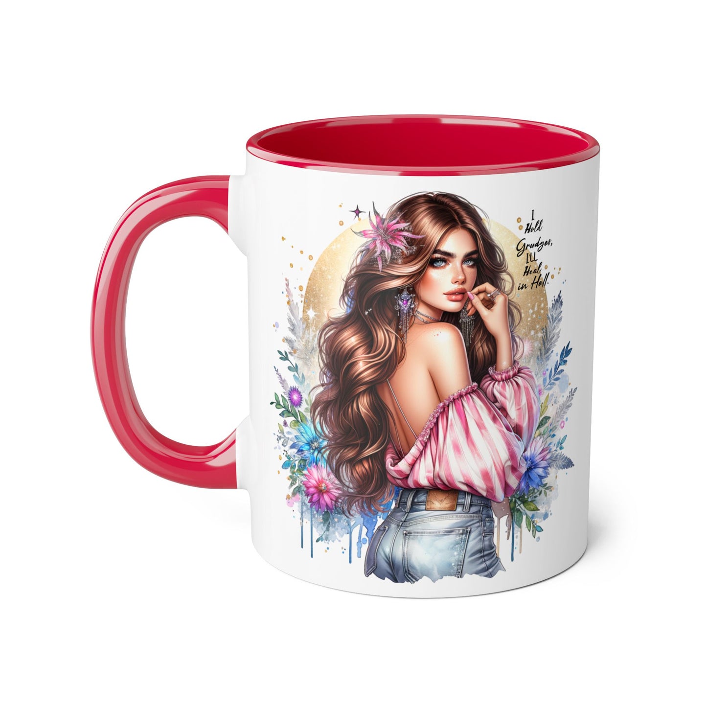 I Hold Grudges, I'll Heal in Hell Stylish Accent Mug, Floral Coffee Cup, Gift for Her, Tea Time Essentials, Boho Chic Mug, Perfect for Birthdays, Casual Everyday Use