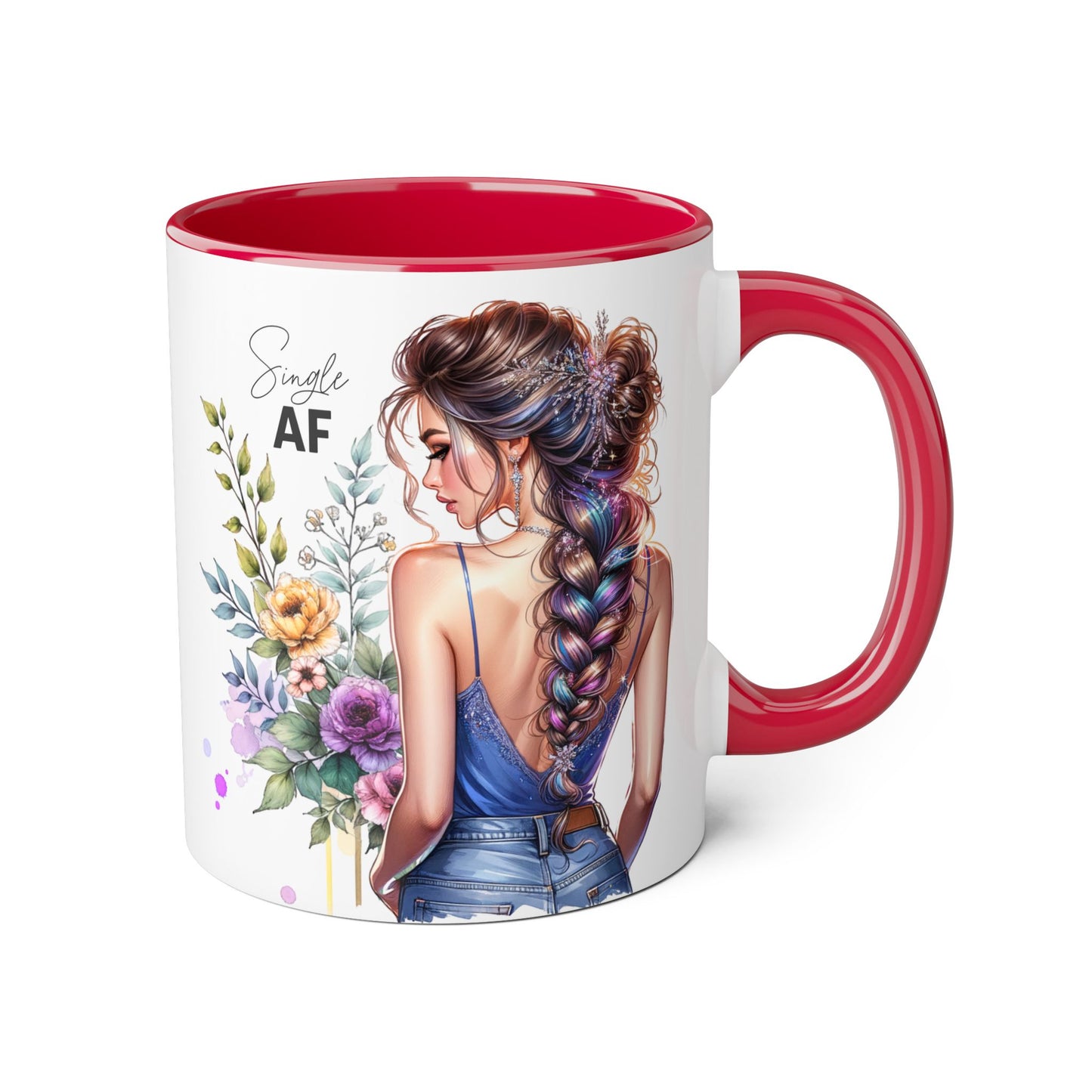 Single AF Stylish Accent Mugs for Coffee Lovers, Floral Design Mug, Gift for Her, Unique Tea Mug, Simple AF Mugs for Home Decor