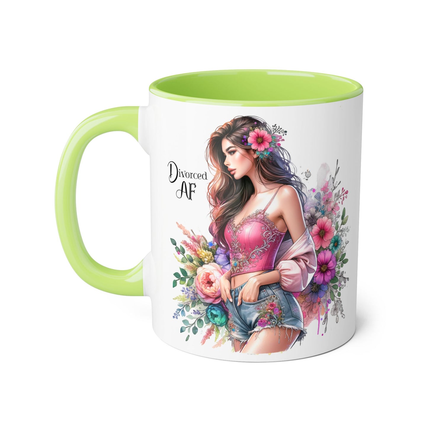 Divorced AF Accent Mug - Trendy Floral Coffee Cup, Perfect Gift for Empowered Women, Humor, Self-Care, Friendship