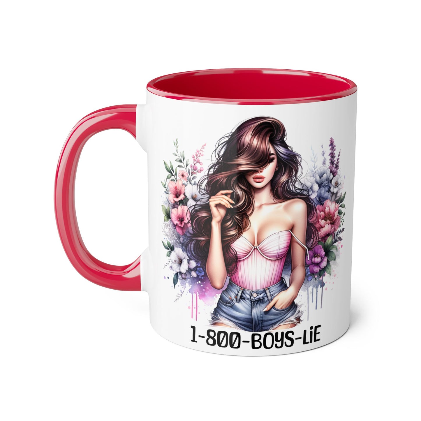 Chic Floral Coffee Mug - 1-800-BOYS-LIE, Trendy Gift for Her, Cute Floral Accent Mug, Coffee Lover's Gift, Girlfriend Mug