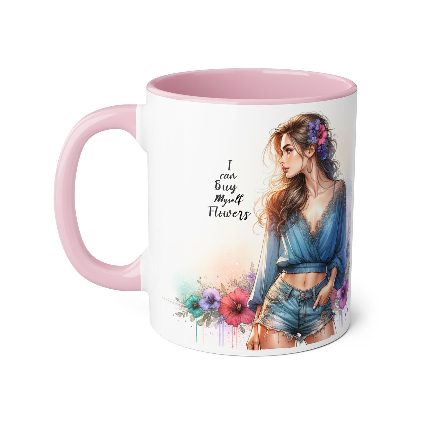 Chic Floral Accent Mug | I Can Buy My Own Flowers | Gift for Her, Coffee Cup, Art Mug, Inspirational Drinkware, Stylish Tea Mug