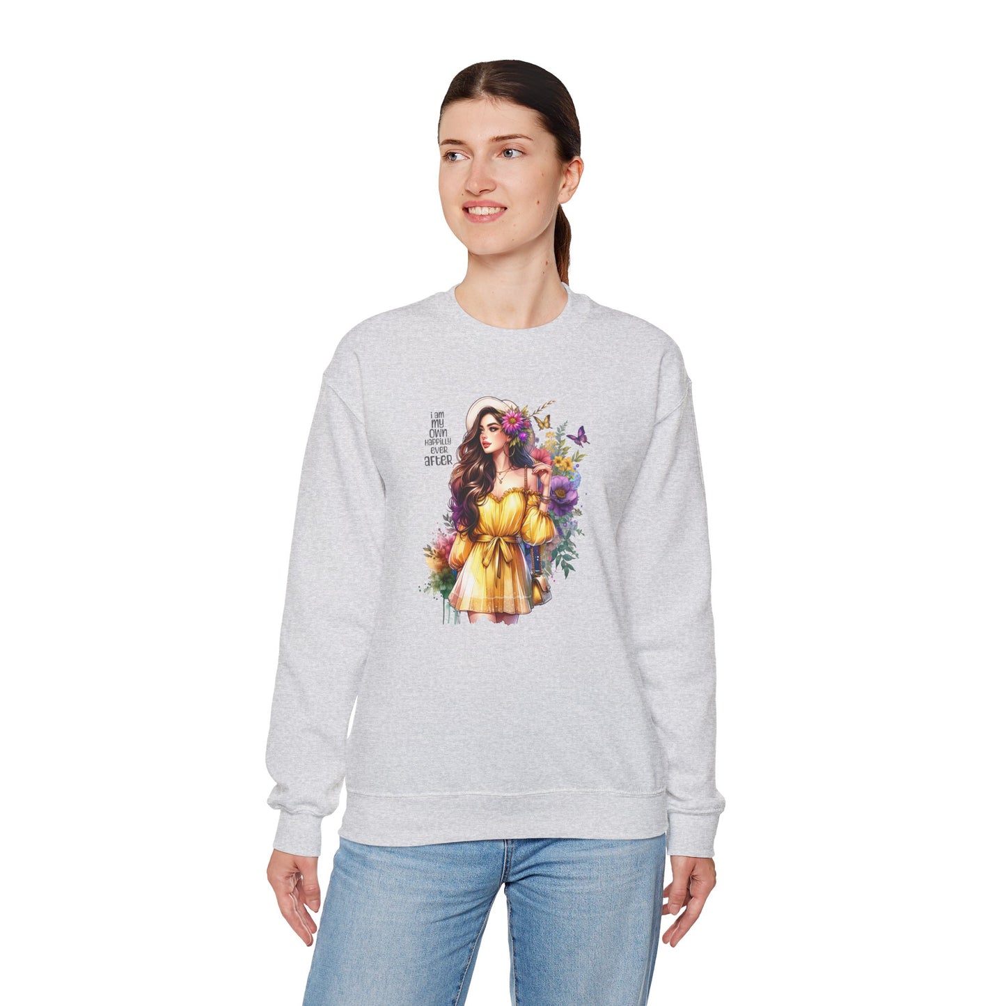 I Am My Own Happily Ever After Floral Goddess Crewneck Sweatshirt - Boho Chic, Cozy Style, Perfect for Spring, Gift for Her, Casual Wear, Everyday Comfort