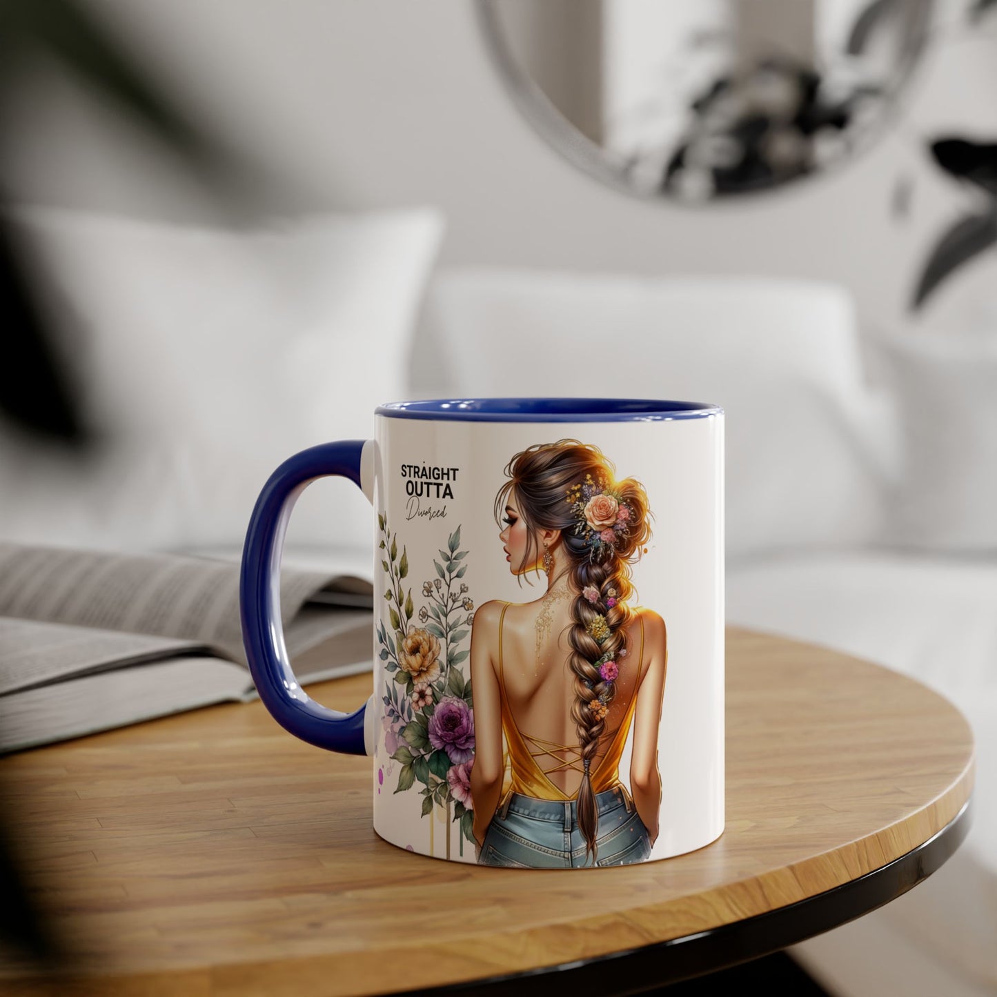 Straight Outta Divorced Humoristic Chic Floral Accent Mug with Elegant Design, Coffee Lover Gift, Home Decor, Mother's Day Present, Artistic Drinkware