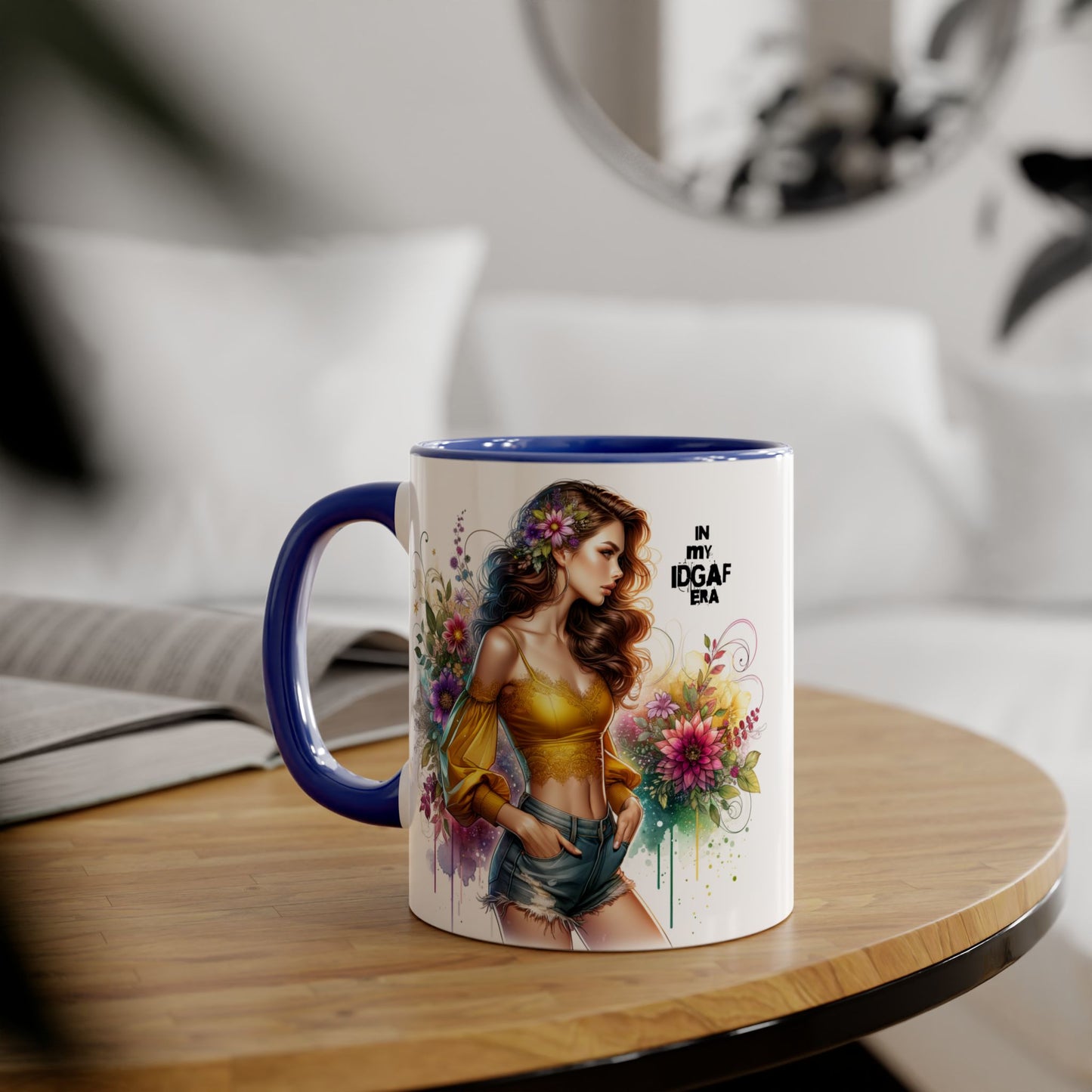 Edgy Floral Accent Mug, Inspirational Coffee Cup, Unique Gift for Her, IDGAF Mug, Boho Style Drinkware