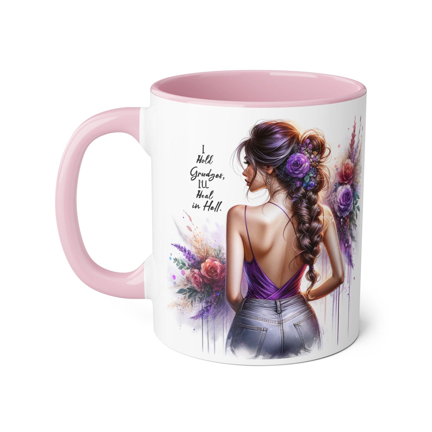 I Hold Grudges, I'll Heal in Hell Colorful Floral Accent Mug, Inspirational Mug, Gift for Friends, Coffee Lover Mug, Unique Tea Mug, Motivational Drinkware