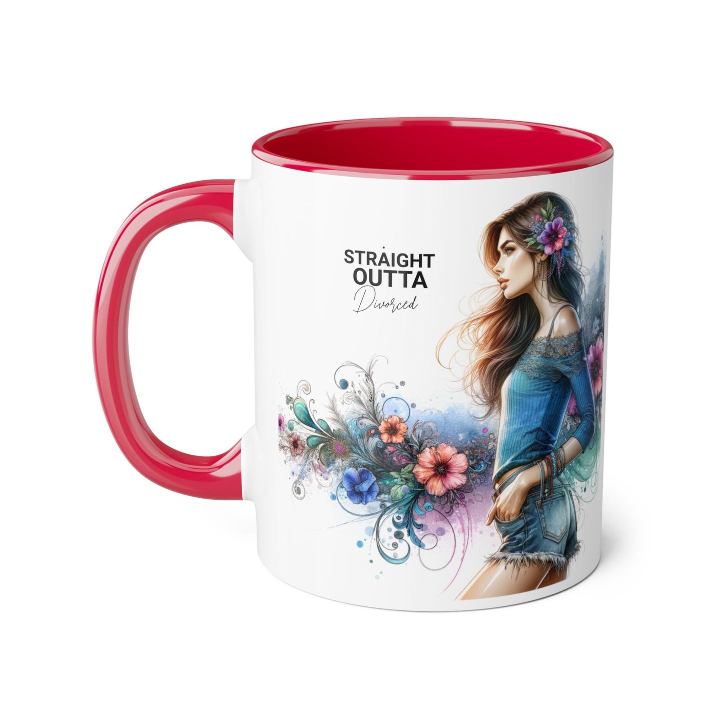 Straight Outta Divorced Humoristic Bohemian Accent Mugs with Floral Art – Trendy Coffee Cup, Gift for Friends, Decor, Home, Birthday, or Celebration