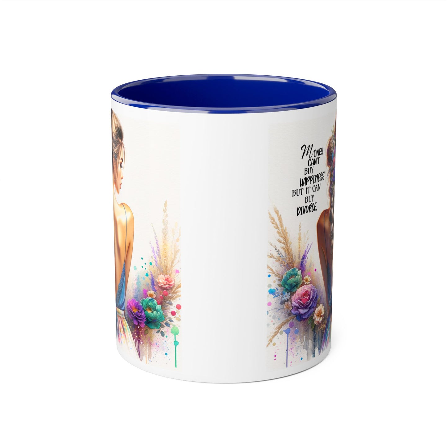 Money Can't Buy Happiness But It Can Buy Divorce Humoristic Empowering Accent Mugs | Inspirational Gift for Women | Unique Coffee Mug | Floral Design | Self-Care Reminder | Motivational Quote