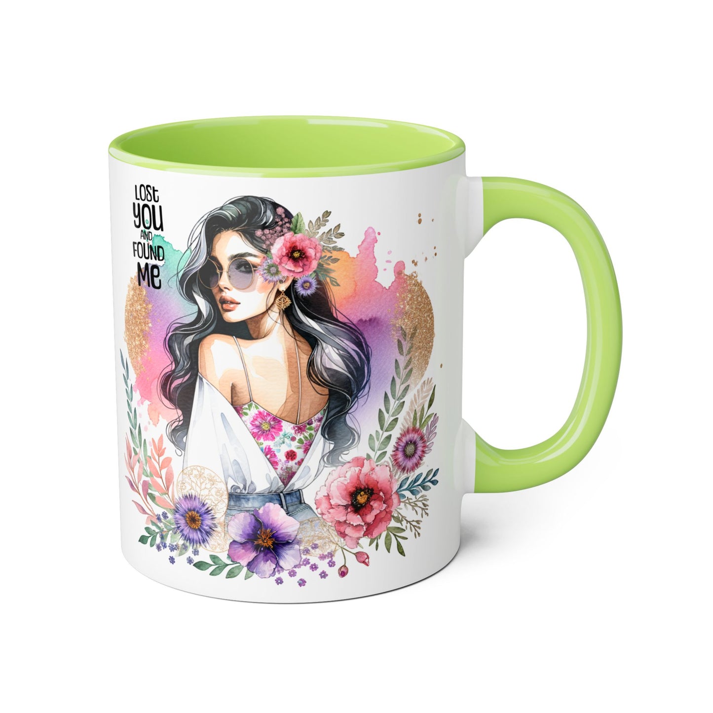 Lost You and Found Me Bohemian Floral Accent Mug, Inspirational Coffee Cup, Gift for Her, Self-Care Essentials, Unique Home Decor, Personalized Drinkware