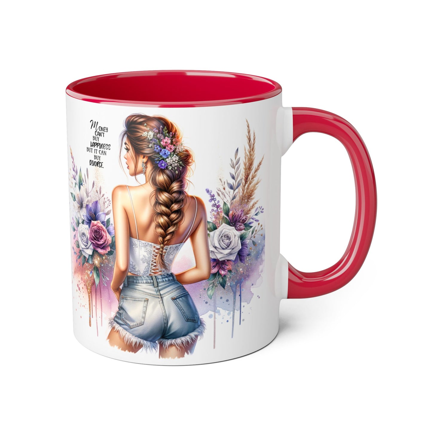 Money Can't Buy Happiness But It Can Buy Divorce Humoristic Floral Art Accent Mug, Inspirational Gift for Her, Coffee Cup with Quotes, Unique Ceramic Drinkware, Mother's Day Present