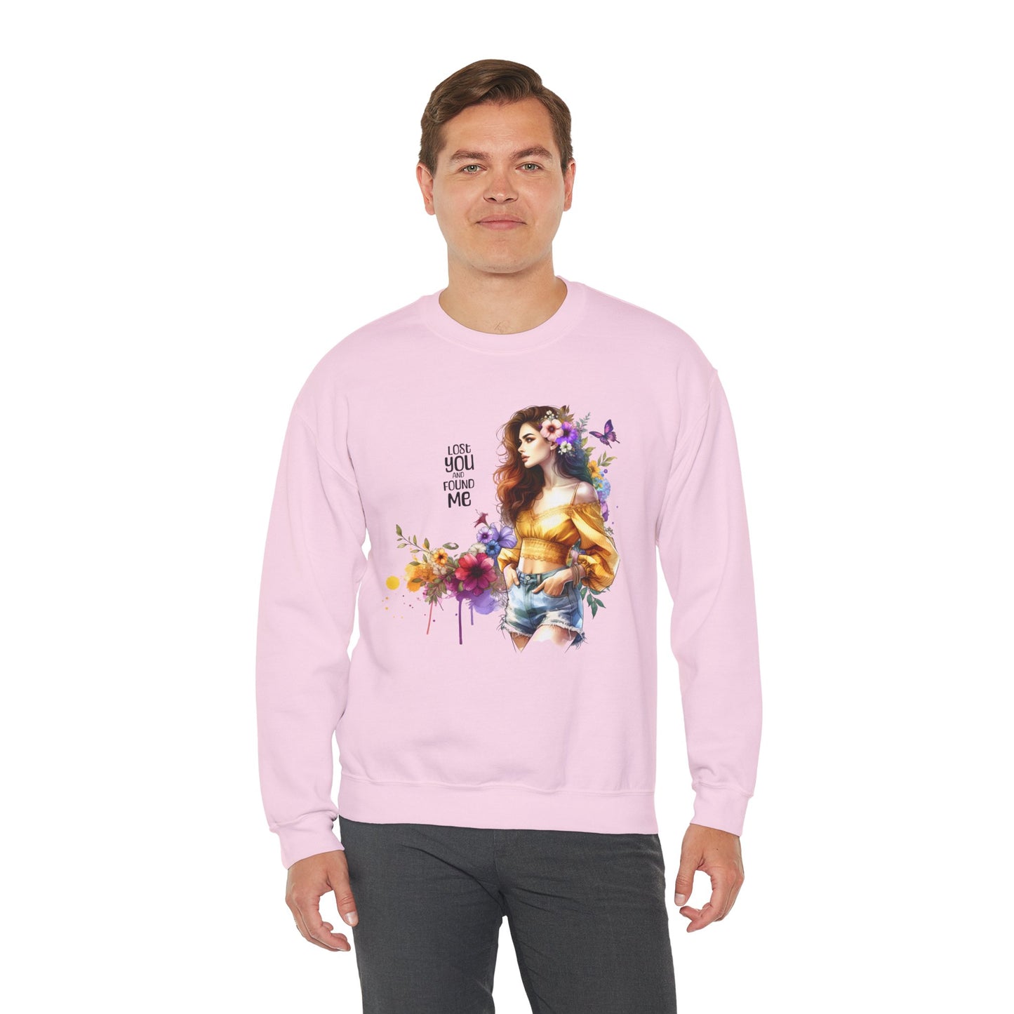 Lost You And Found Me Floral Art Crewneck Sweatshirt, Cozy Unisex Sweater, Gift for Her, Spring Fashion, Inspirational Quote Apparel