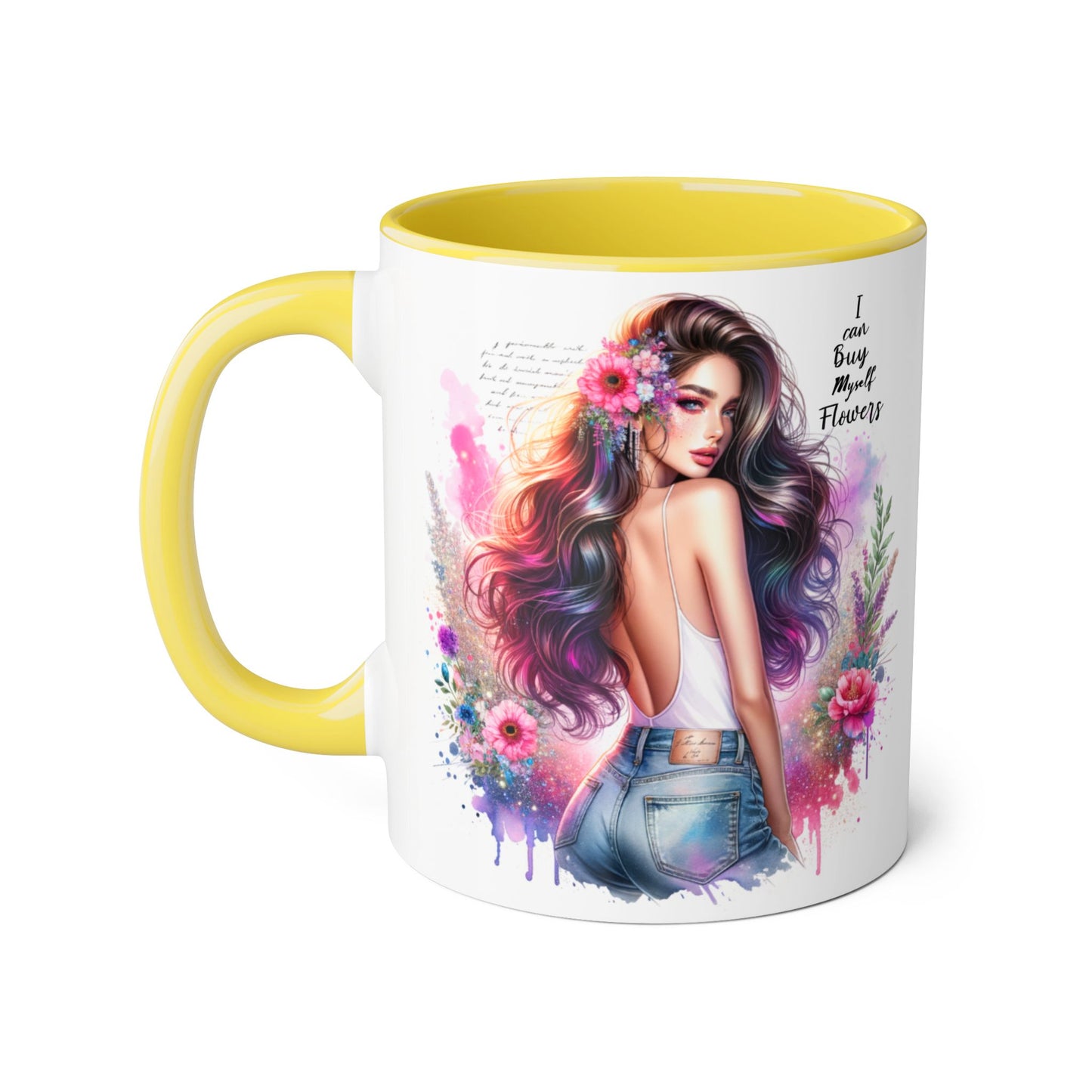 I Can Buy Myself Flowers Floral Art Coffee Mug, Botanical Gift for Her, Colorful Mug for Tea, Art Lover Present, Inspirational Quote Cup
