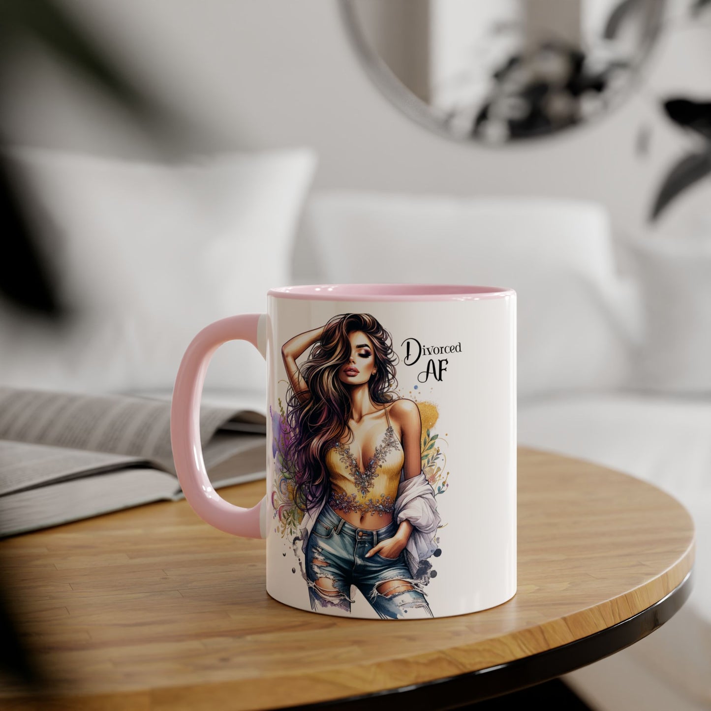 Divorced AF Mug, Stylish 11oz Accent Mug for Coffee Lovers, Perfect for Gifts, Self-Care and Empowerment, Unique Art Design
