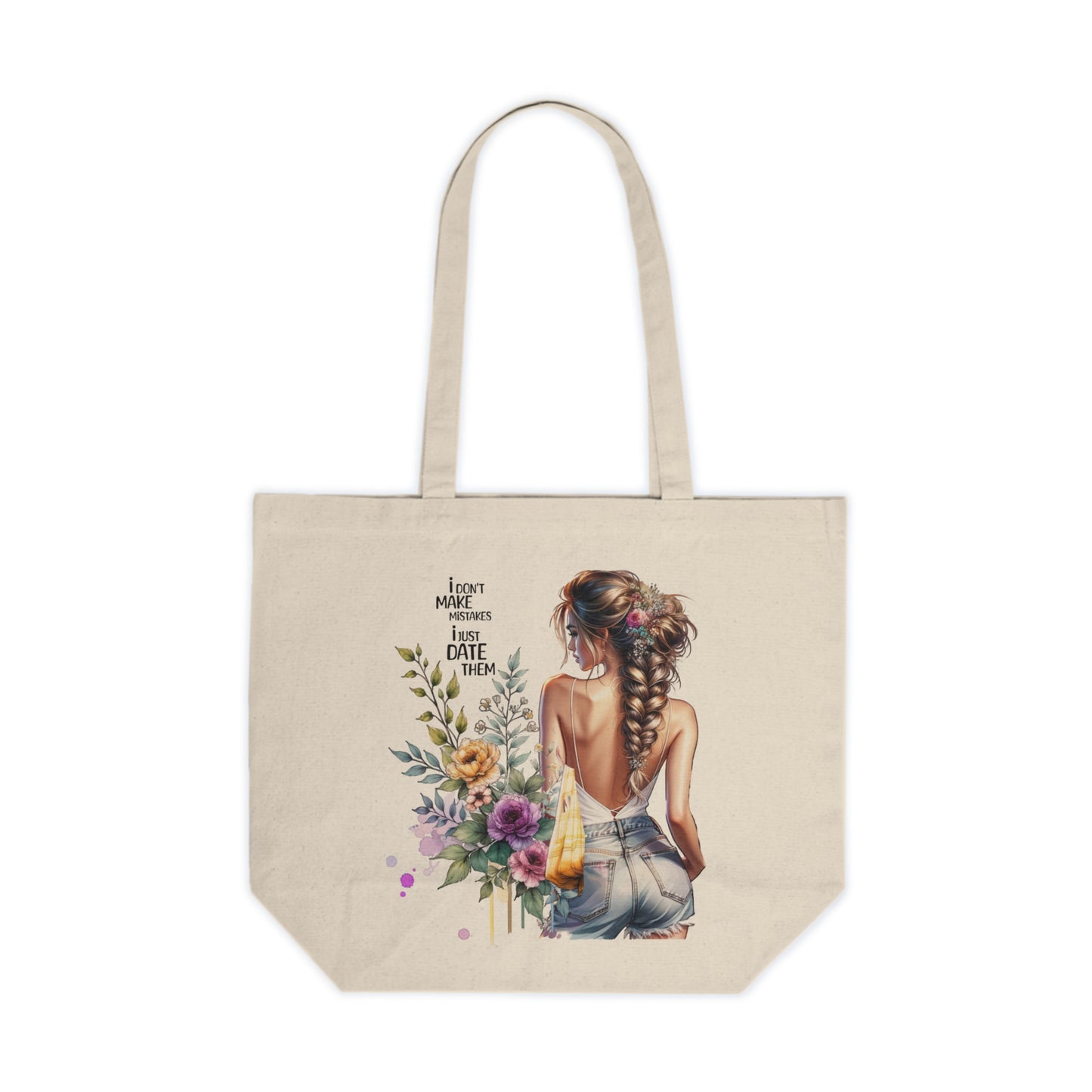 I Don`t Make Mistakes, I Just Date Them Floral Illustration Canvas Tote Bag, Eco-Friendly Shopping Bag, Cute Beach Bag, Gift for Her, Everyday Carry-All