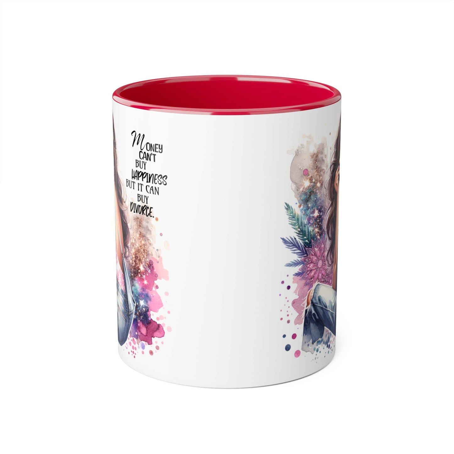 Money Can't Buy Happiness But It Can Buy Divorce Humoristic Artistic Inspirational Mug, Stylish Coffee Cup for Motivation, Unique Gift for Friends, Home Décor, Floral Design
