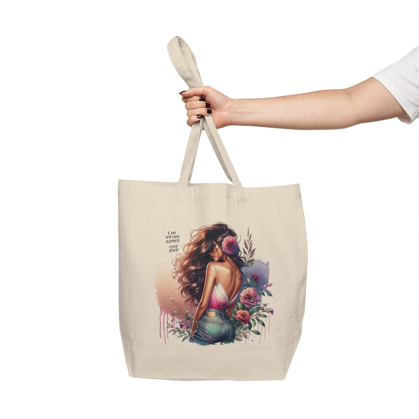 I Am My Own Happily Ever After Floral Artistic Tote Bag, Eco-Friendly Shopping Bag, Boho Style Gift, Market Tote, Summer Accessory, Women’s Handbag