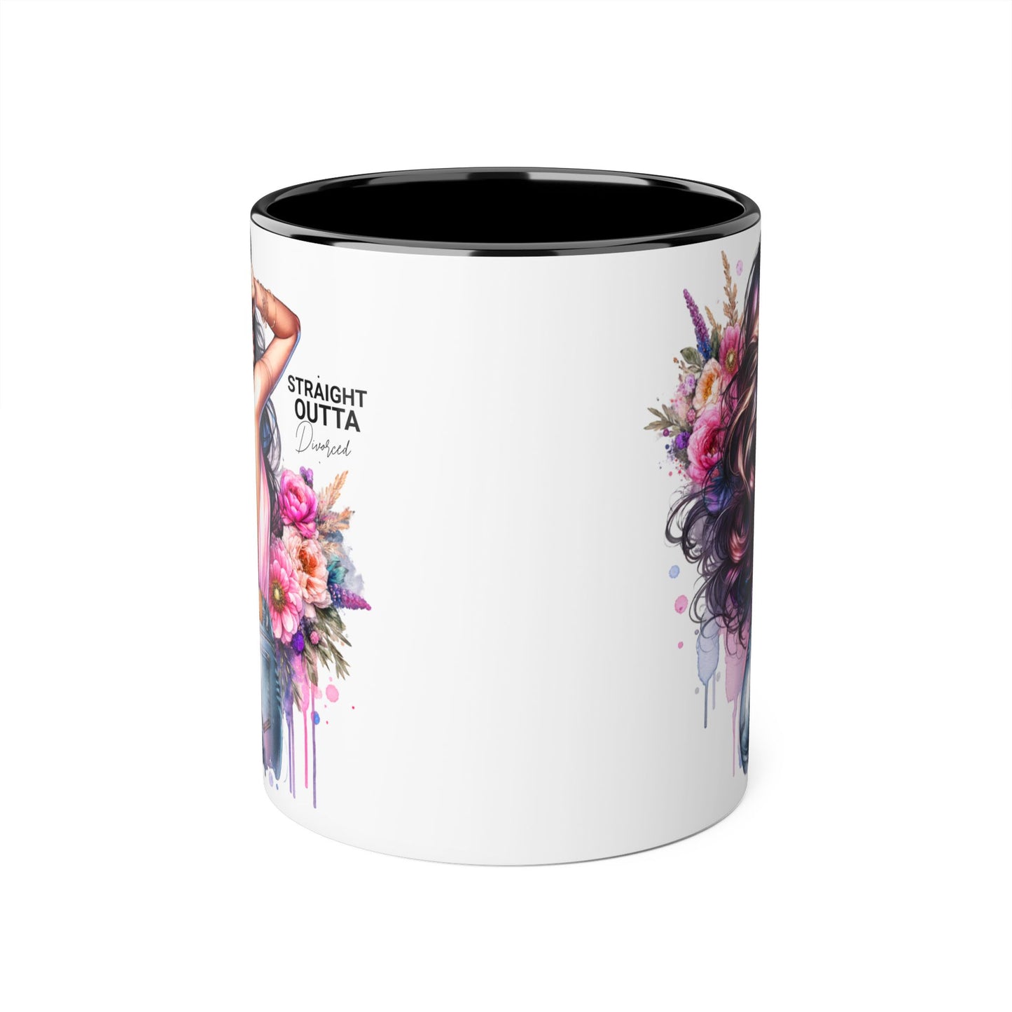 Straight Outta Divorced Humoristic Floral Art Accent Mug - Perfect for Coffee Lovers, Gift for Her, Home Decor, Inspirational, Mother's Day