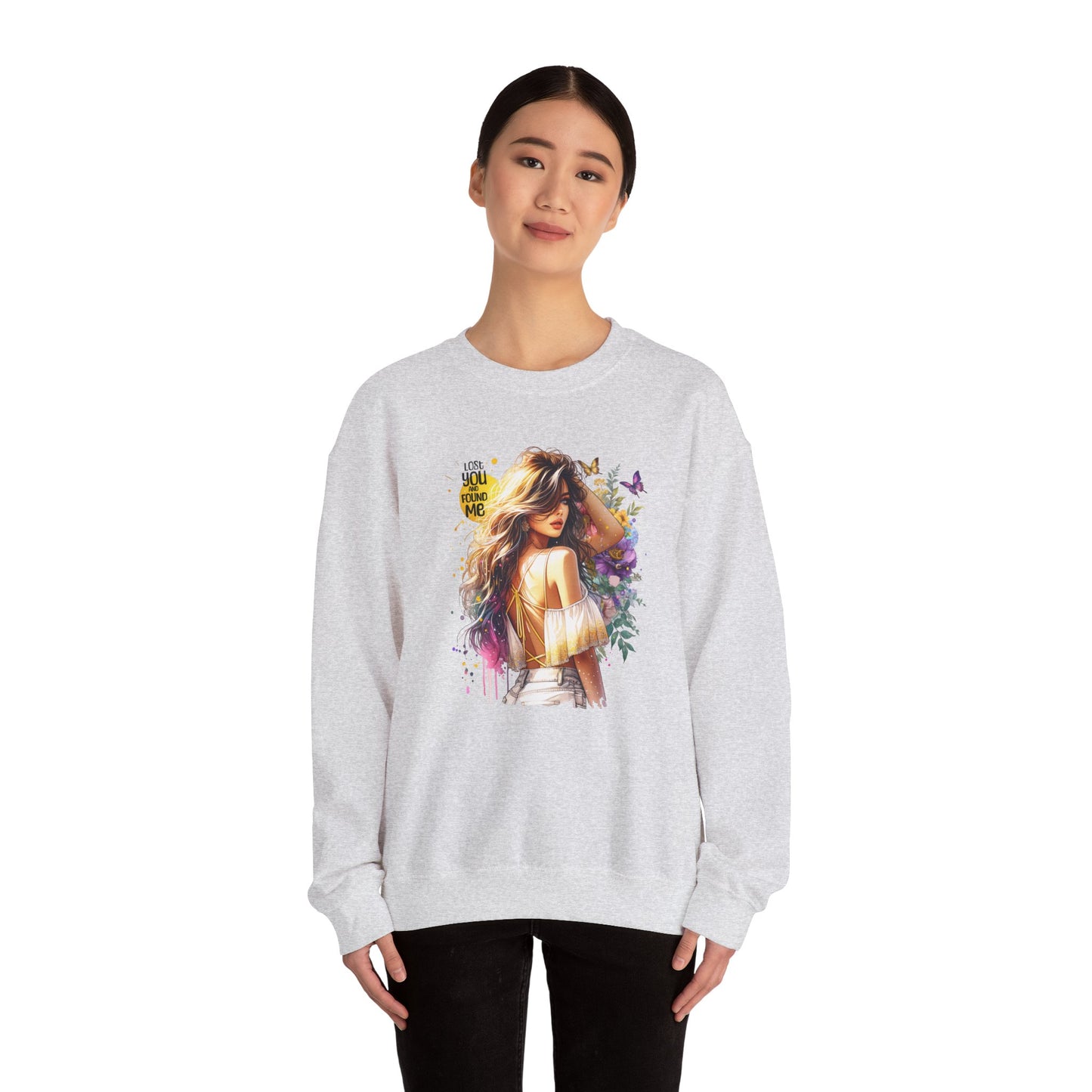 Lost You And Found Me Bohemian-Themed Crewneck Sweatshirt with Floral Design, Cozy Casual Wear, Gift for Her, Everyday Comfort, Family Gatherings, Spring Fashion