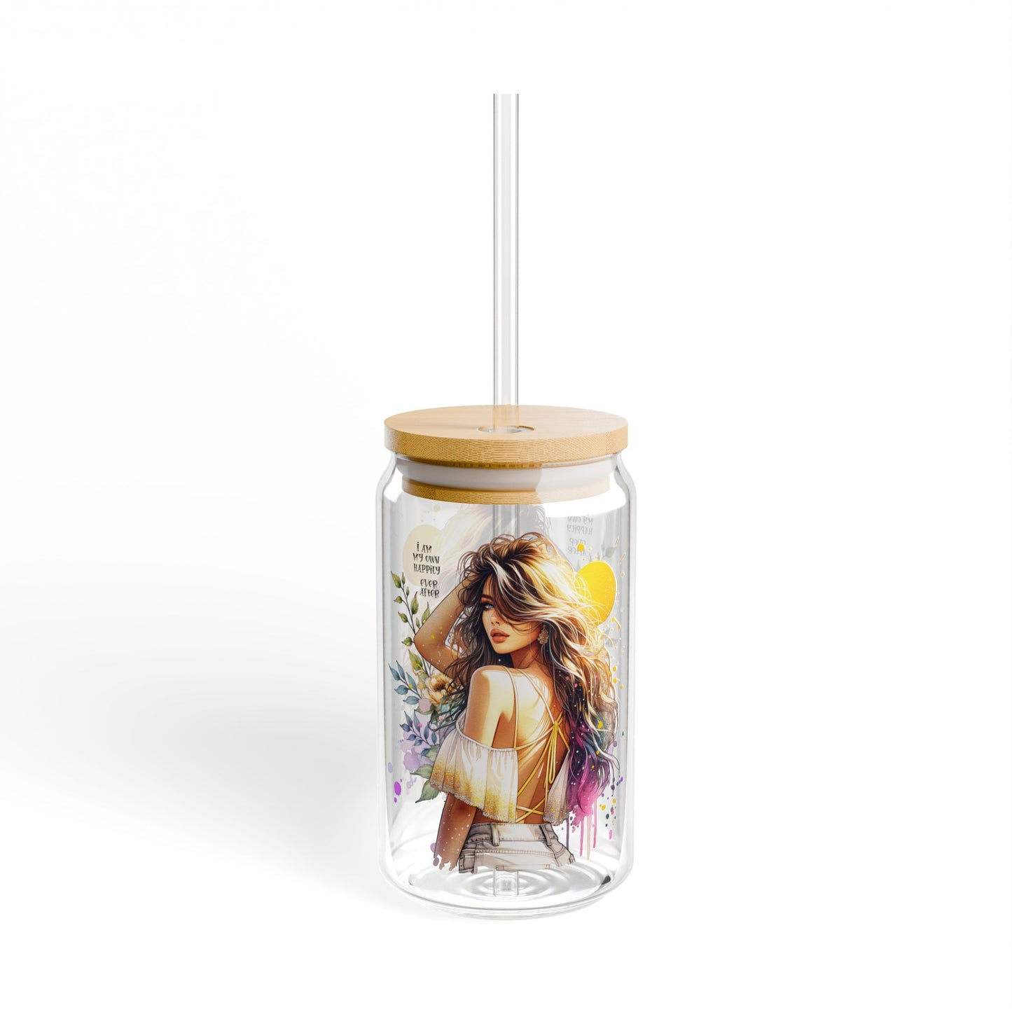 I Am My Own Happily Ever After Inspirational Sipper Glass with Straw - 16oz - Perfect for Smoothies and Refreshing Beverages