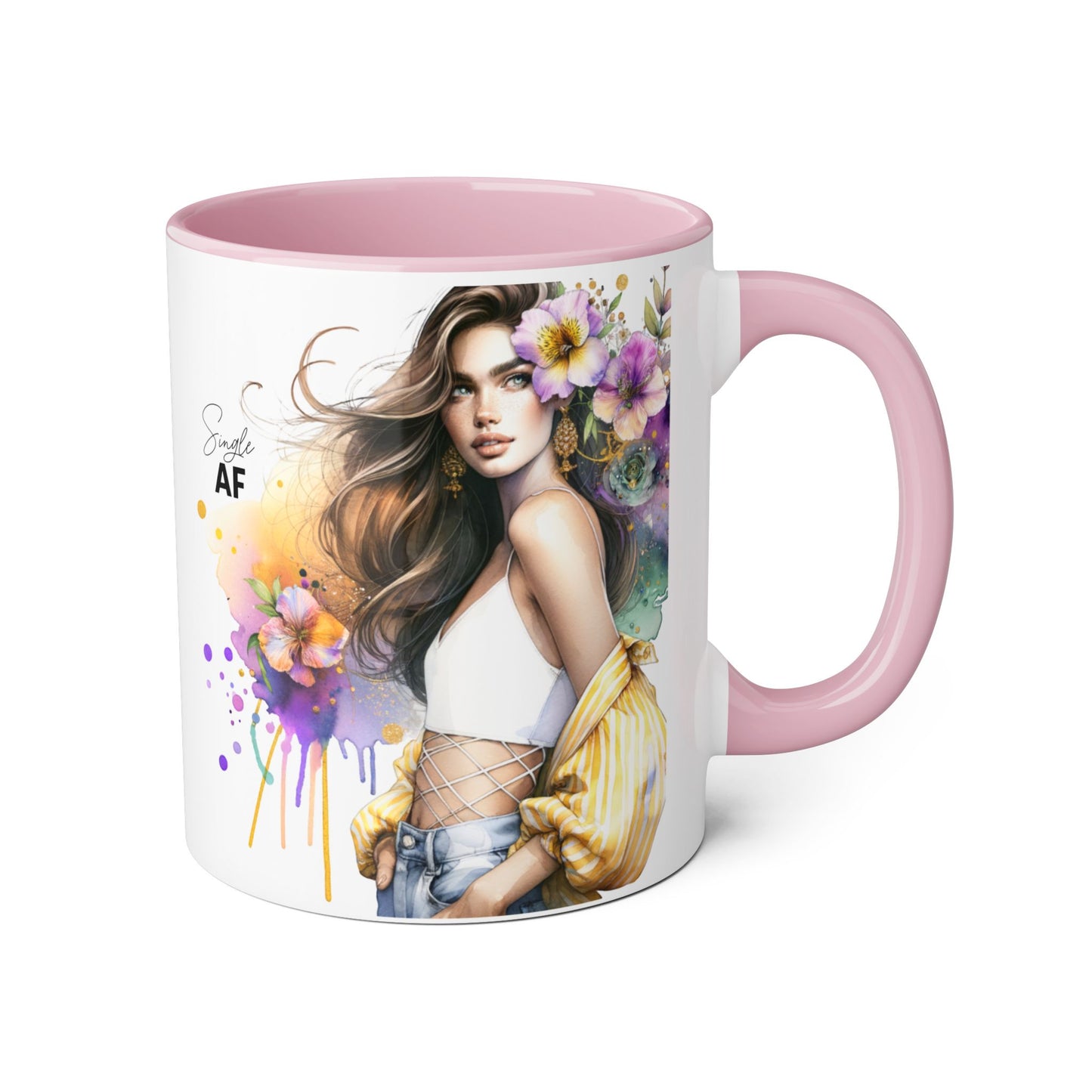 Single AF Chic Accent Mugs with Floral Art, Stylish Coffee Cups, Trendy Tea Mugs, Gift for Her, Motivational and Inspiring Drinkware